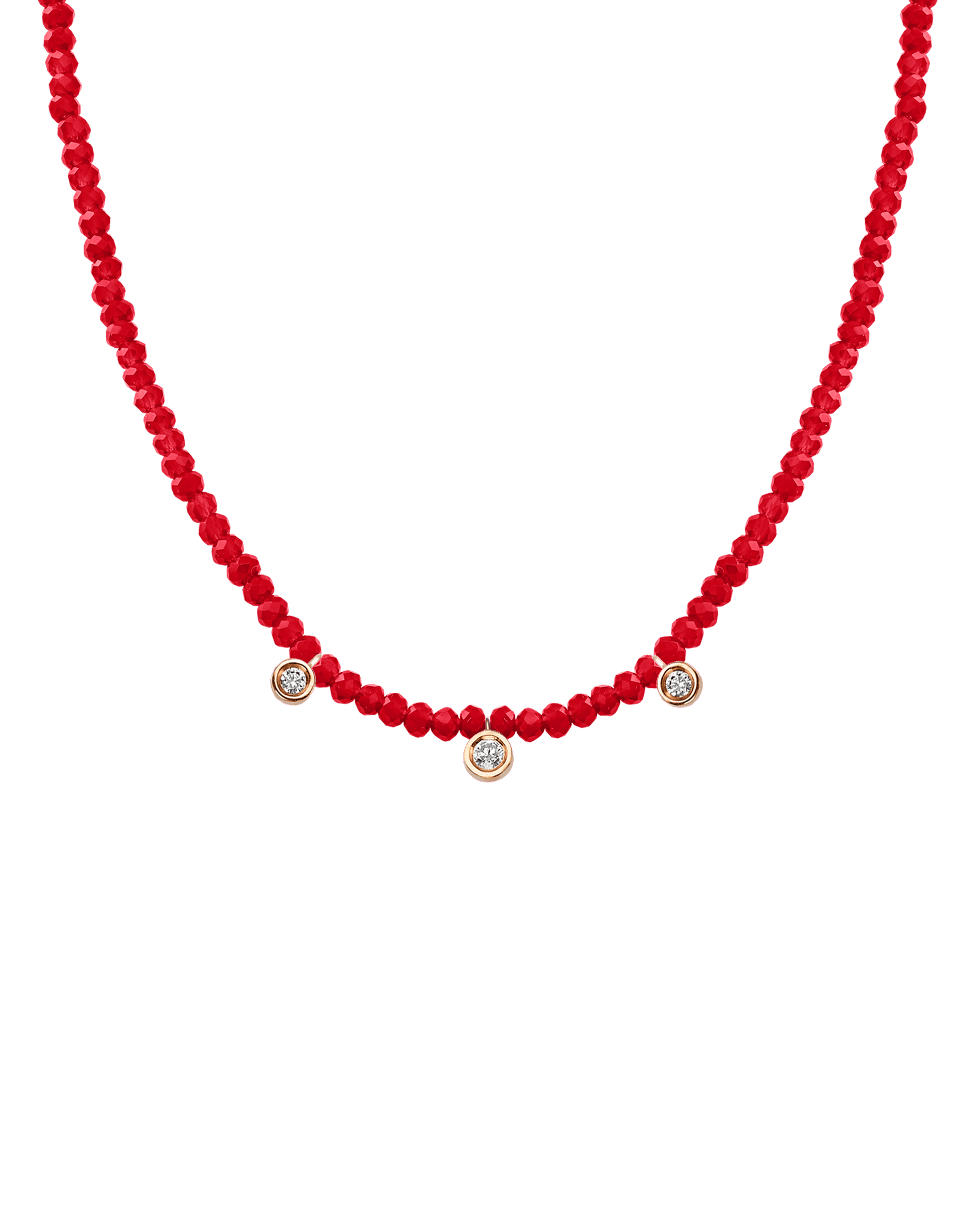 Emerald Gemstone & Three diamonds Necklace - 14K Rose Gold Necklaces magal-dev Natural Red Jade 14" - Collar 