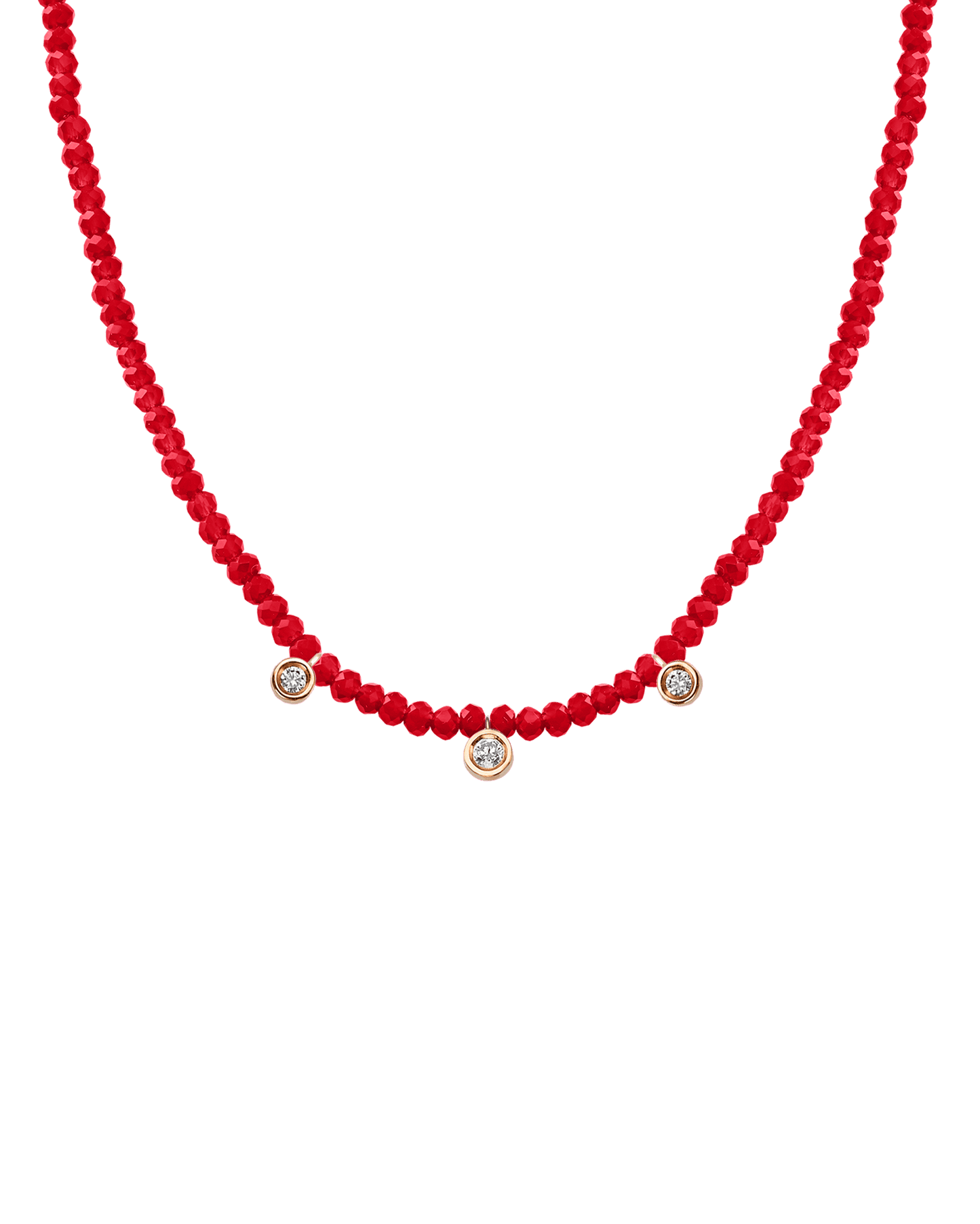 Jade Gemstone & Three diamonds Necklace - 14K Rose Gold