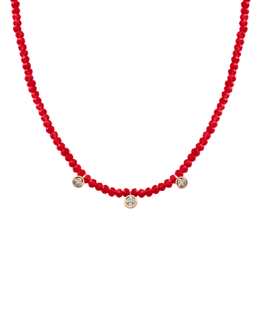 Jade Gemstone & Three diamonds Necklace - 14K Rose Gold Necklaces magal-dev Natural Red Jade 14" - Collar 