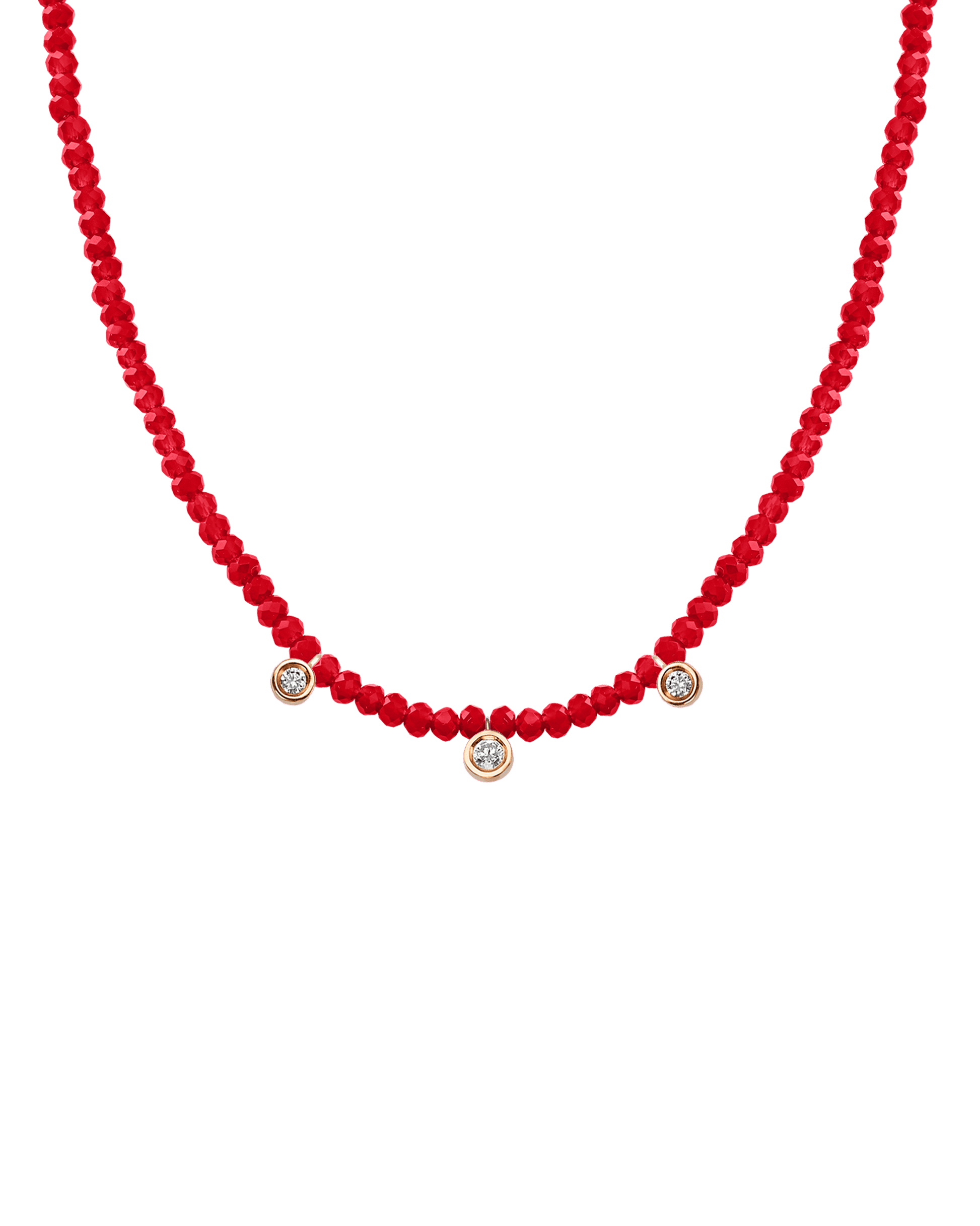 Moonstone Gemstone & Three diamonds Necklace - 14K Rose Gold Necklaces magal-dev Natural Red Jade 14" - Collar 