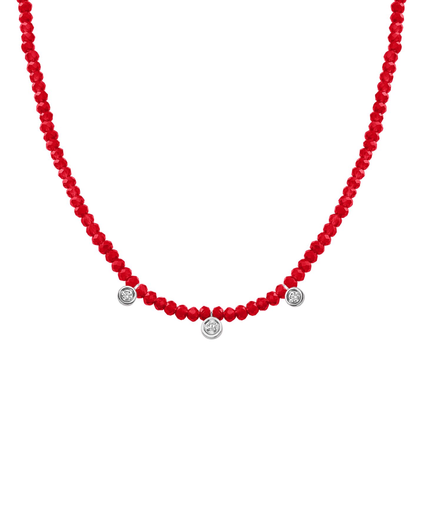 Turquoise Gemstone & Three diamonds Necklace - 14K White Gold Necklaces magal-dev Natural Red Jade 14" - Collar 