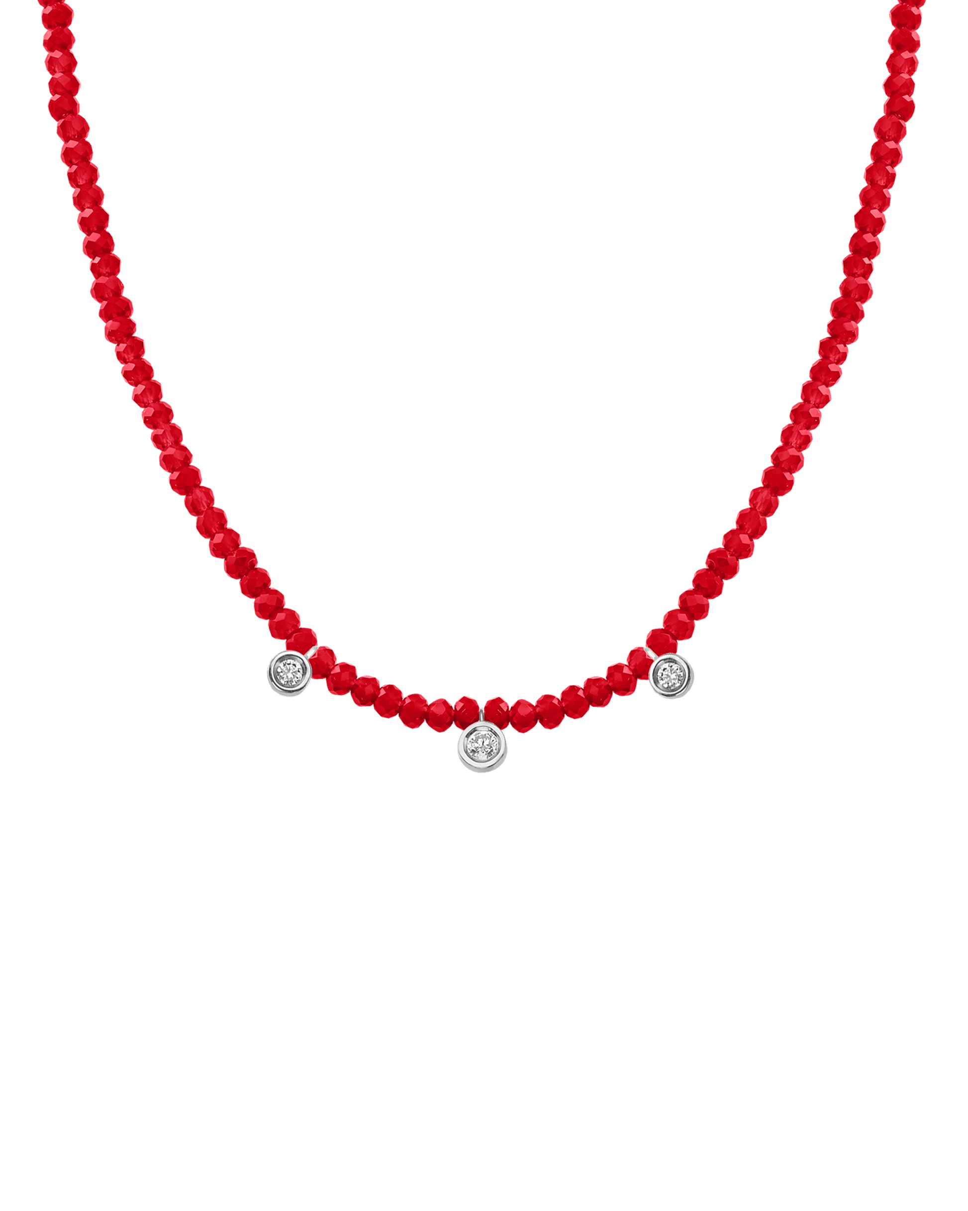 Turquoise Gemstone & Three diamonds Necklace - 14K White Gold Necklaces magal-dev Natural Red Jade 14" - Collar 