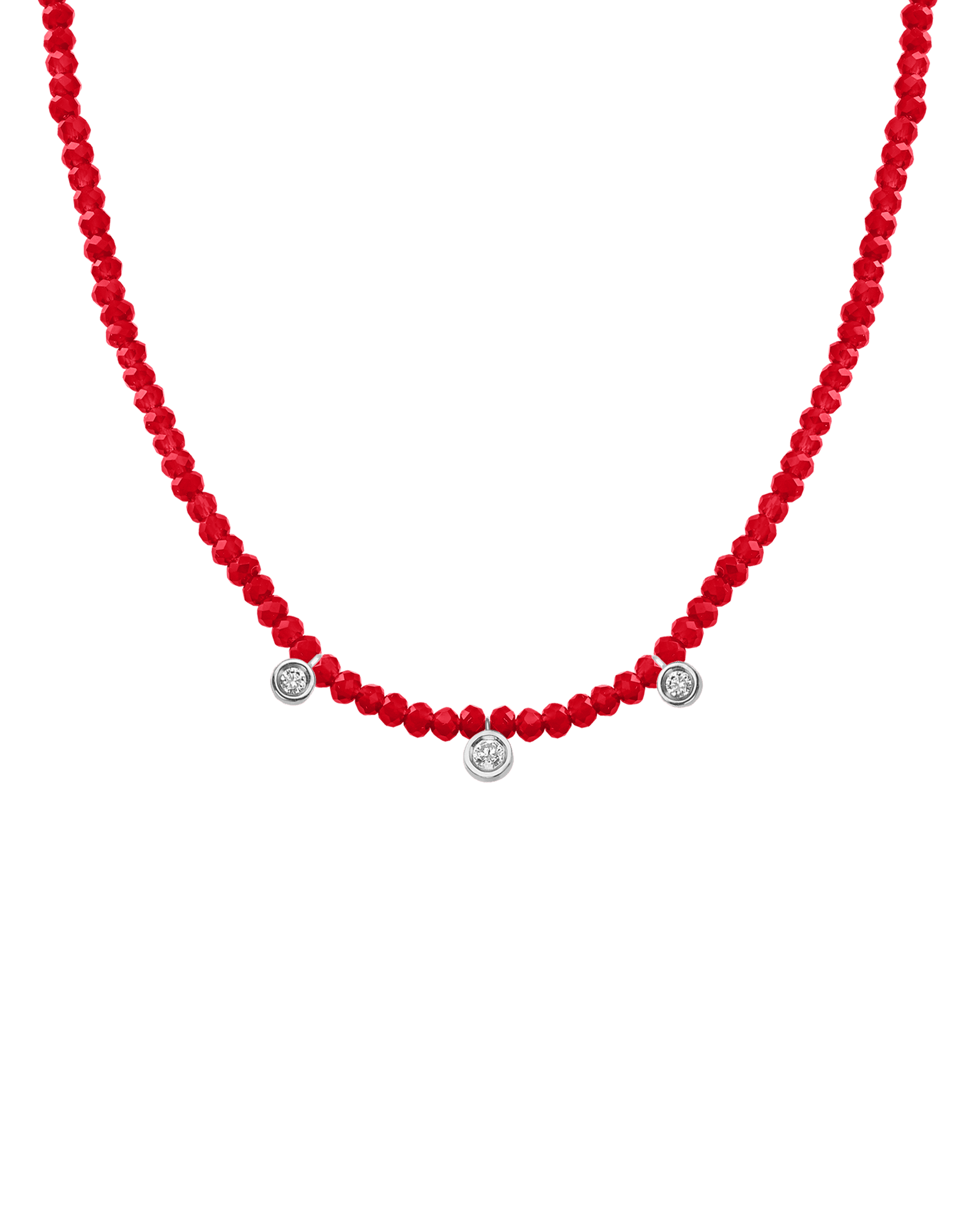 Garnet Gemstone & Three diamonds Necklace - 14K White Gold Necklaces magal-dev Natural Red Jade 14" - Collar 
