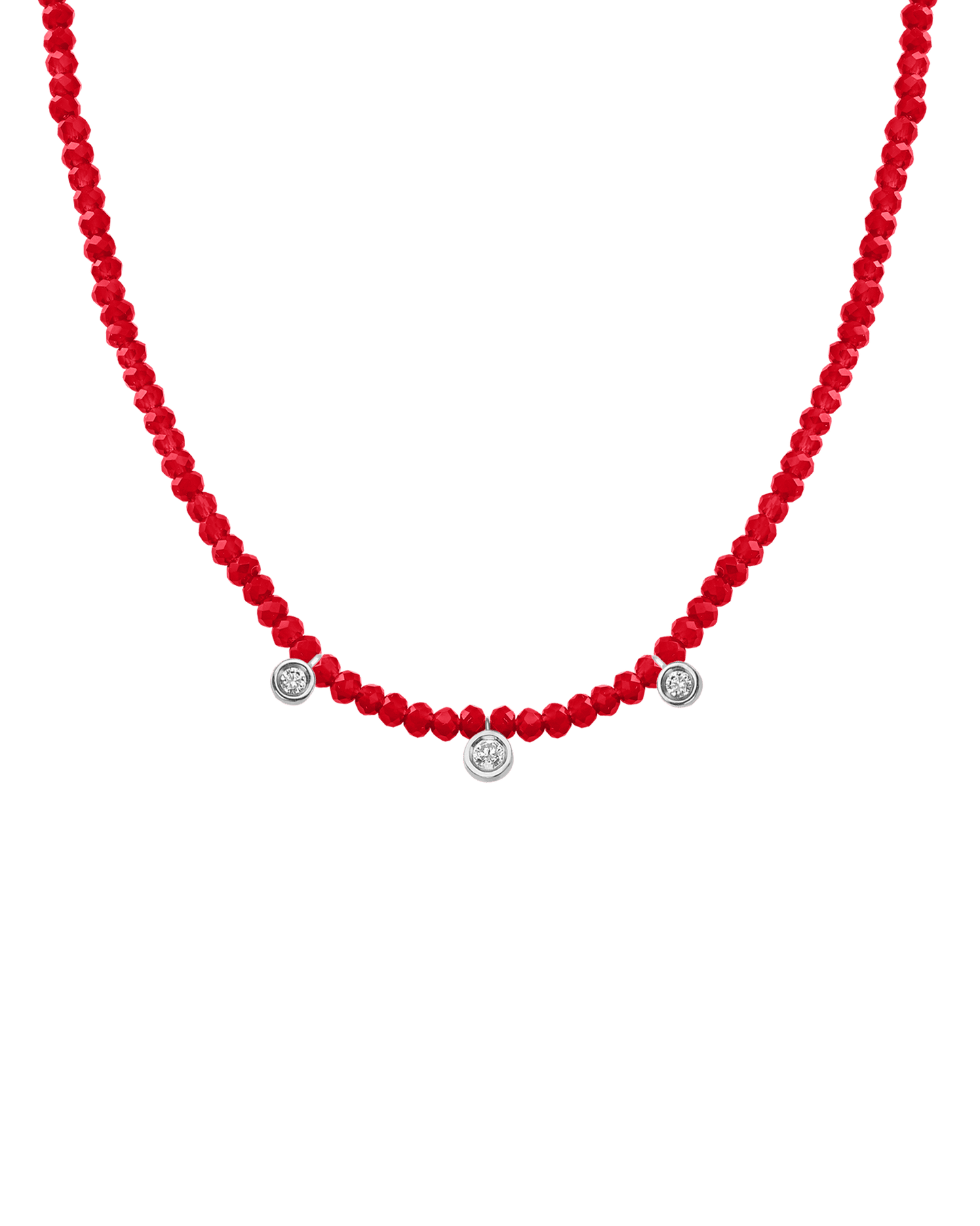 Moonstone Gemstone & Three diamonds Necklace - 14K White Gold Necklaces magal-dev Natural Red Jade 14" - Collar 