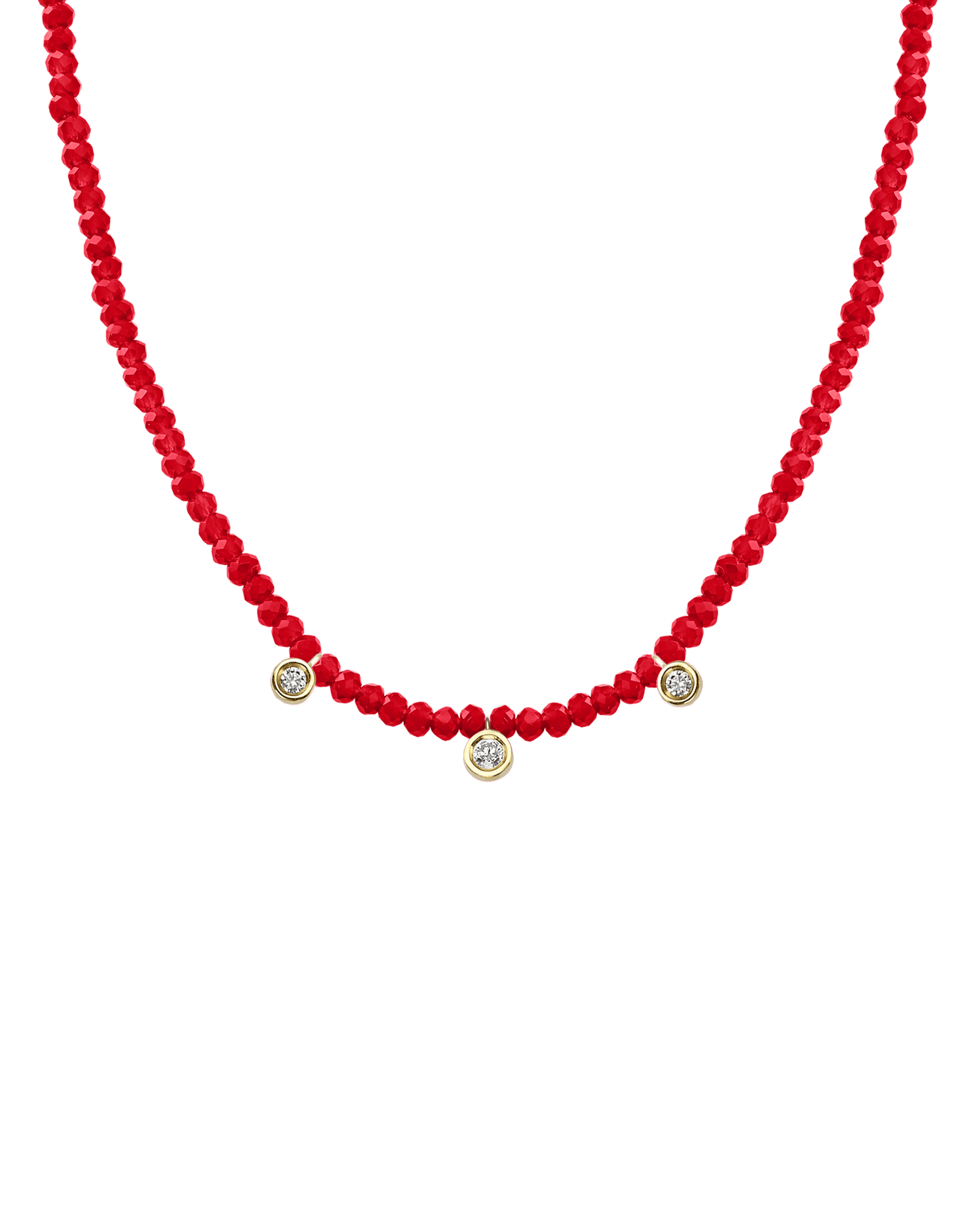 Emerald Gemstone & Three diamonds Necklace - 14K Yellow Gold Necklaces magal-dev Natural Red Jade 14" - Collar 