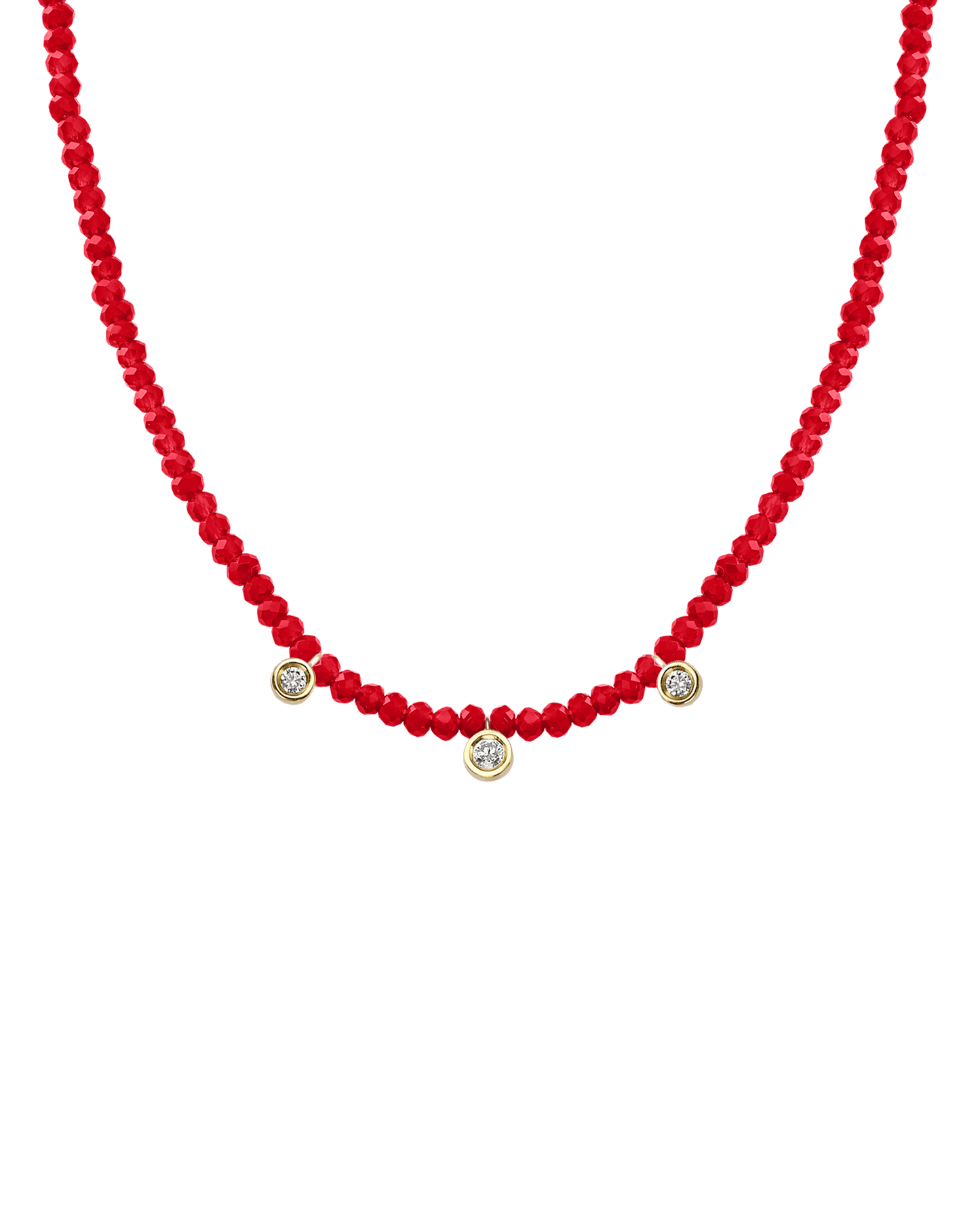 Garnet Gemstone & Three diamonds Necklace - 14K Yellow Gold Necklaces magal-dev Natural Red Jade 14" - Collar 