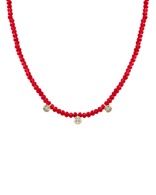 Jade Gemstone & Three diamonds Necklace - 14K Yellow Gold Necklaces magal-dev Natural Red Jade 14" - Collar 