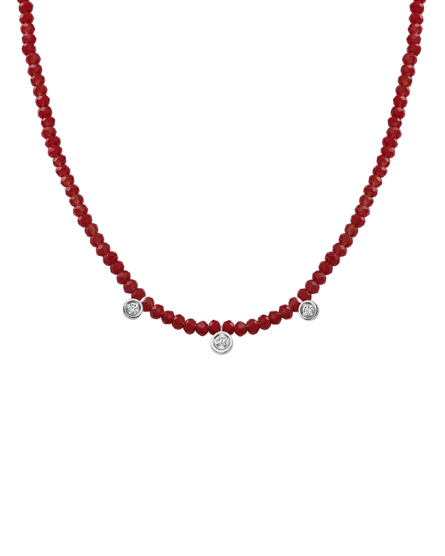 Apatite Gemstone & Three diamonds Necklace - 14K White Gold Necklaces magal-dev Natural Red Jade 14" - Collar 