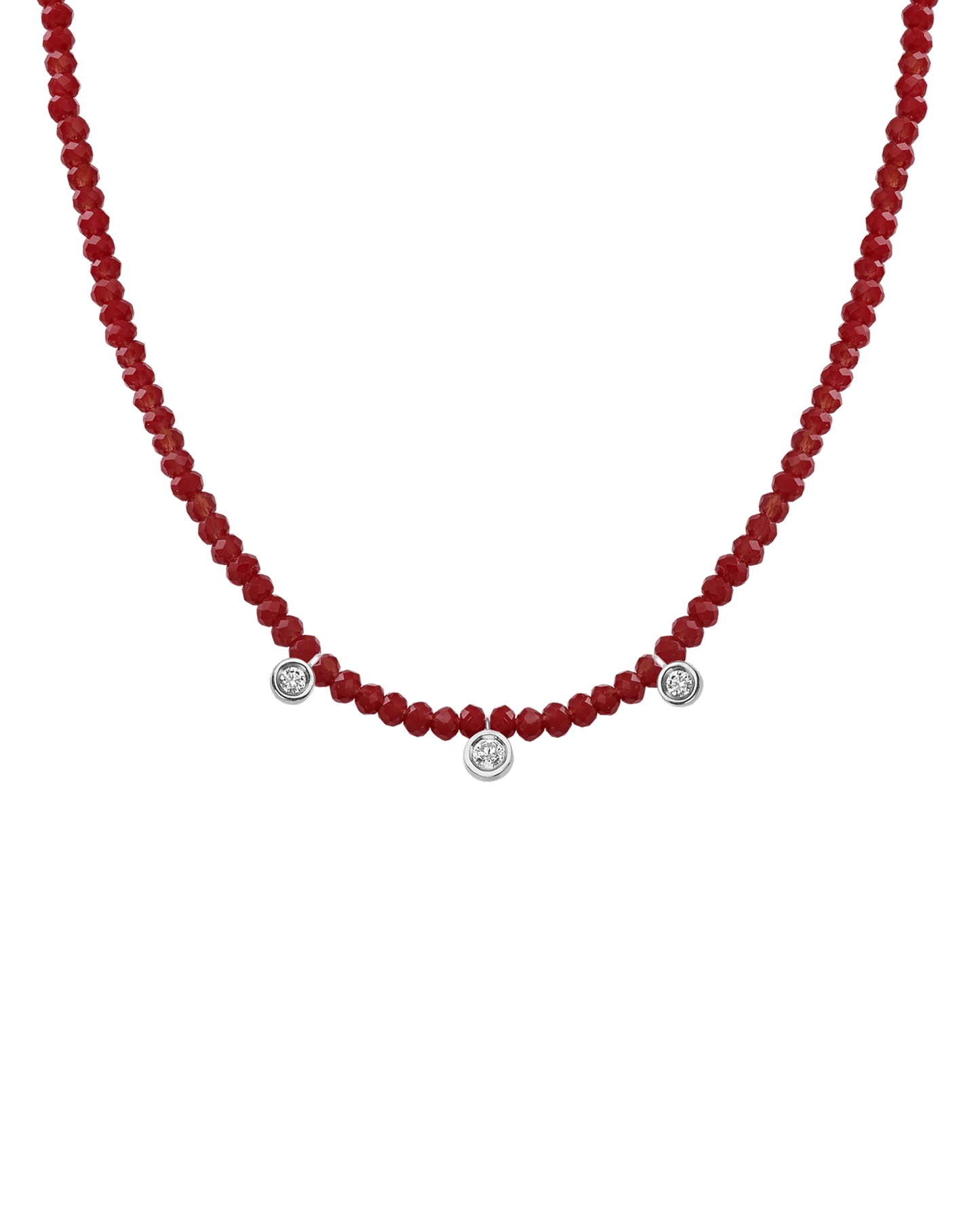 Colliers 3 Diamants & Pierres Précieuses - Or Blanc 14 carats Necklaces magal-dev Jade rouge naturel 35cm - Ras de Cou 