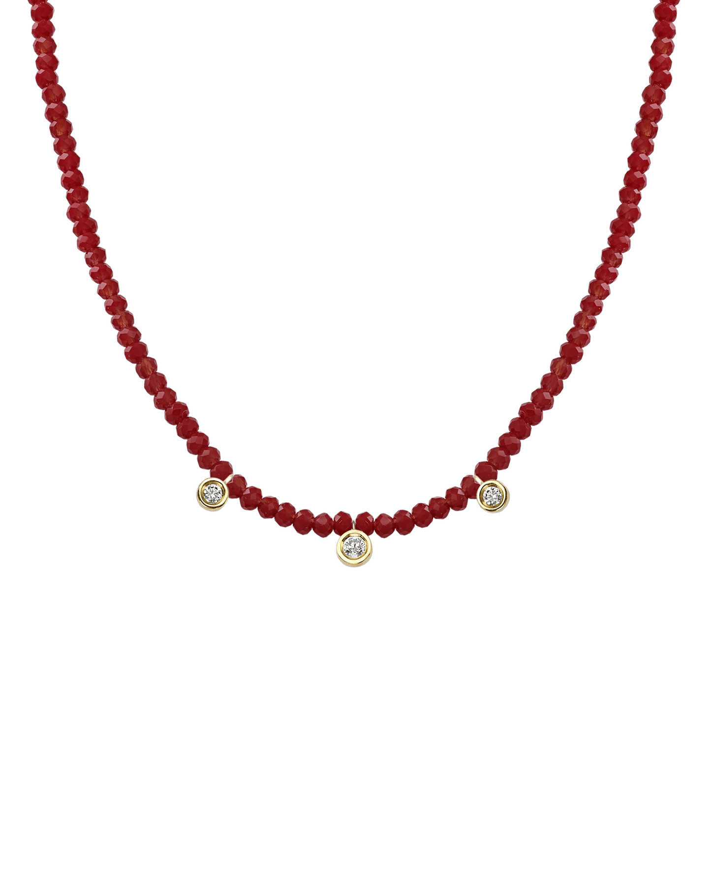 Apatite Gemstone & Three diamonds Necklace - 14K Yellow Gold Necklaces magal-dev Natural Red Jade 14" - Collar 
