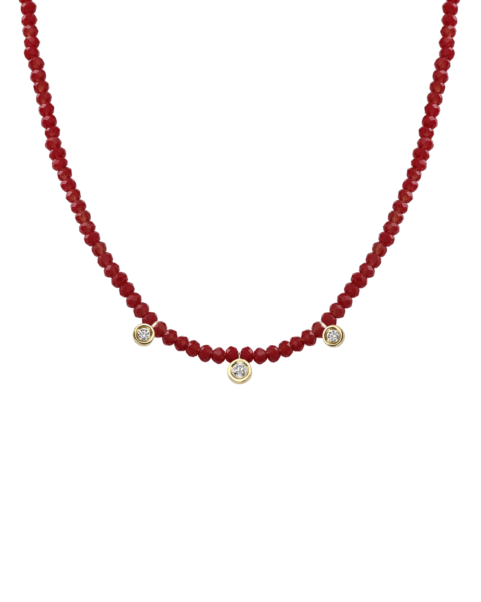 Colliers 3 Diamants & Pierres Précieuses - Or Jaune 14 carats Necklaces magal-dev Jade rouge naturel 35cm - Ras de Cou 