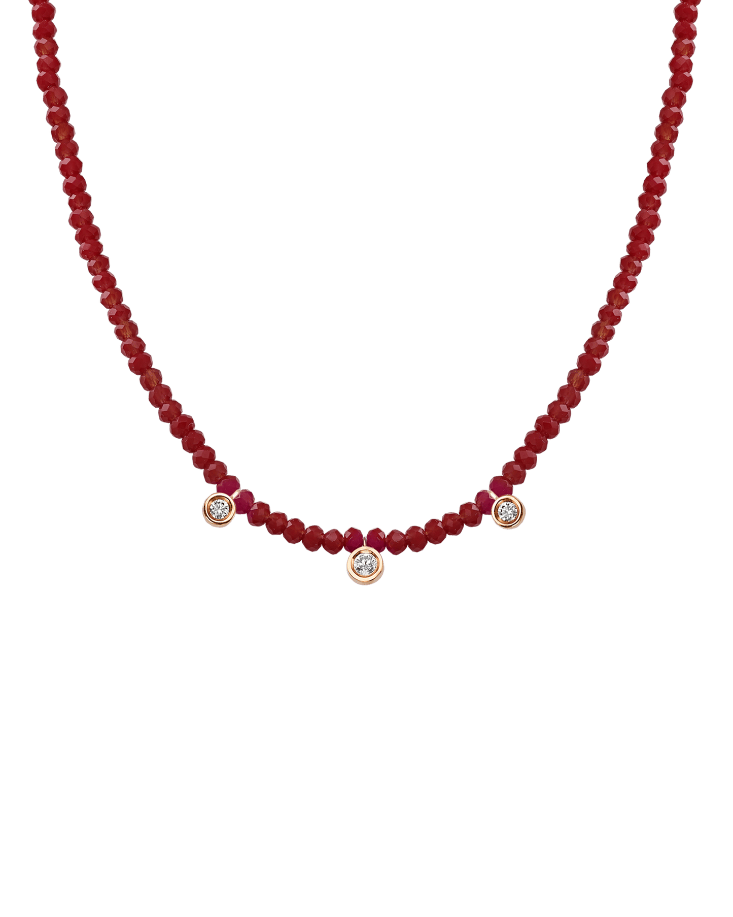 Apatite Gemstone & Three diamonds Necklace - 14K Rose Gold Necklaces magal-dev Natural Red Jade 14" - Collar 