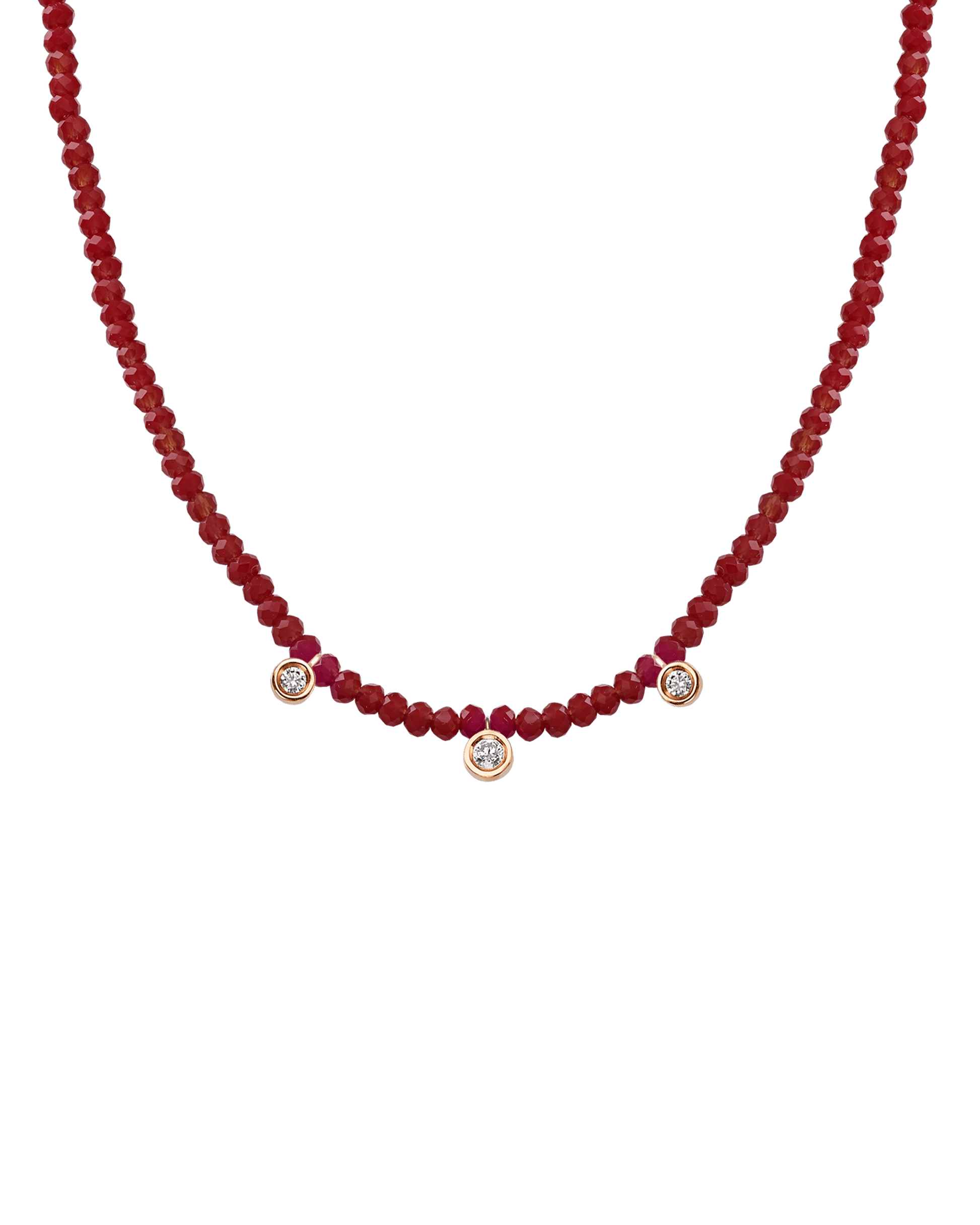 Apatite Gemstone & Three diamonds Necklace - 14K Rose Gold Necklaces magal-dev Natural Red Jade 14" - Collar 