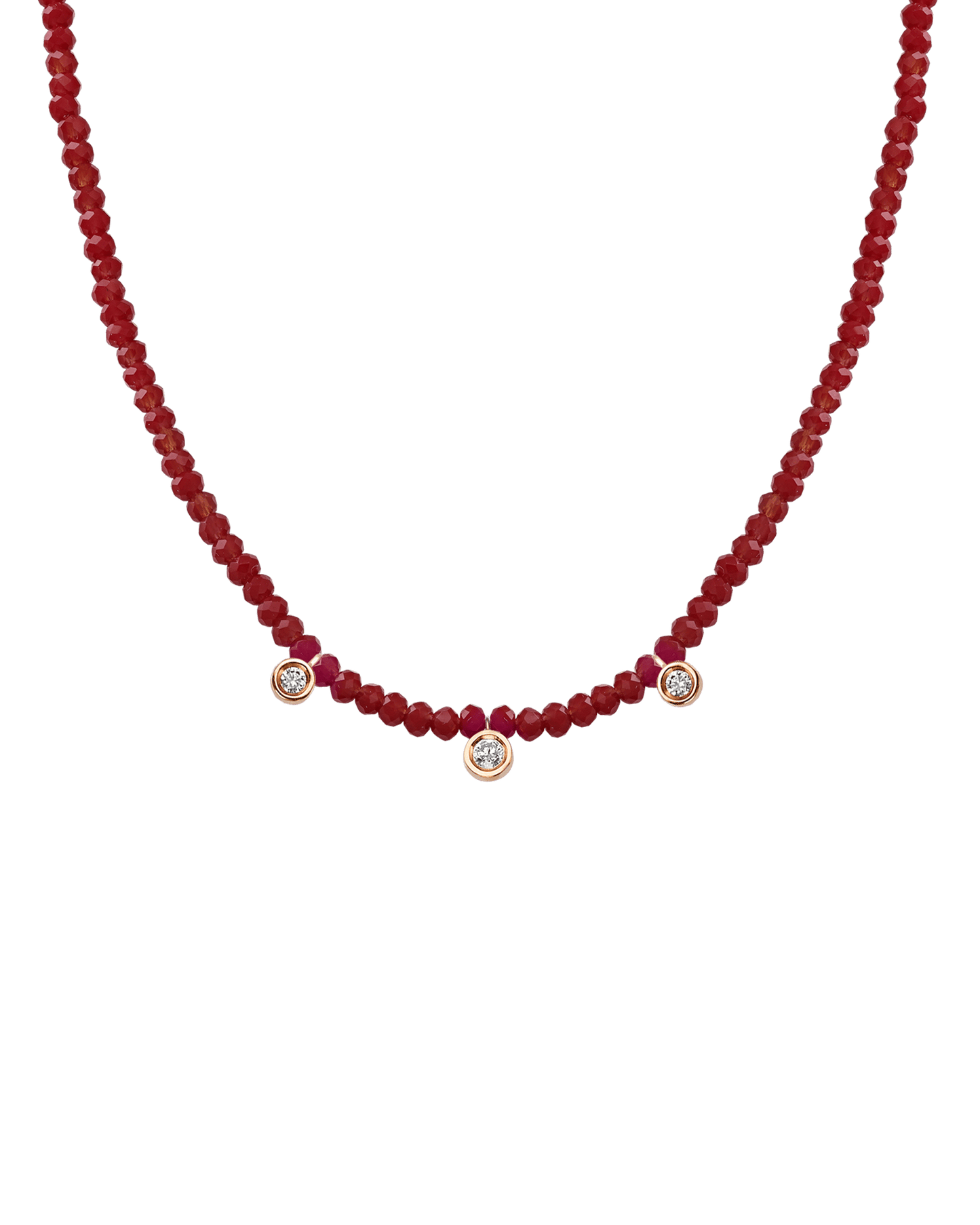 Colliers 3 Diamants & Pierres Précieuses - Or Rose 14 carats Necklaces magal-dev Jade rouge naturel 35cm - Ras de Cou 