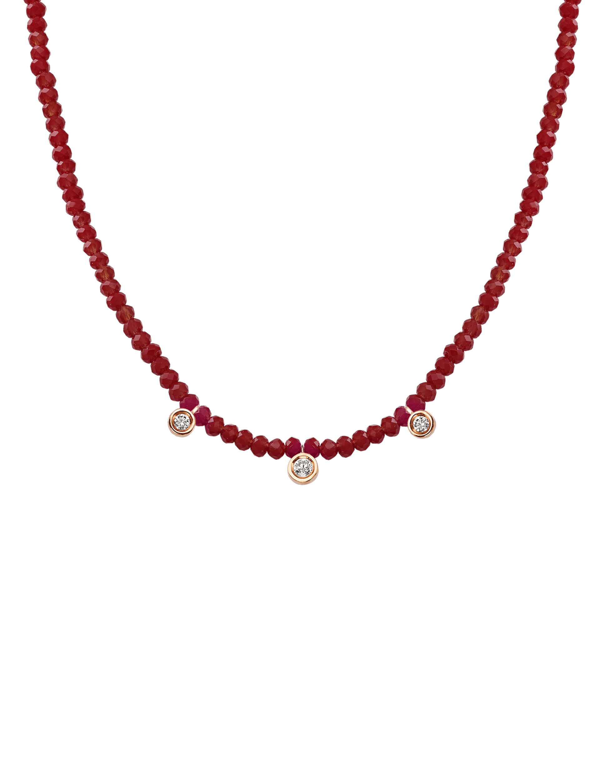 Colliers 3 Diamants & Pierres Précieuses - Or Rose 14 carats Necklaces magal-dev Jade rouge naturel 35cm - Ras de Cou 