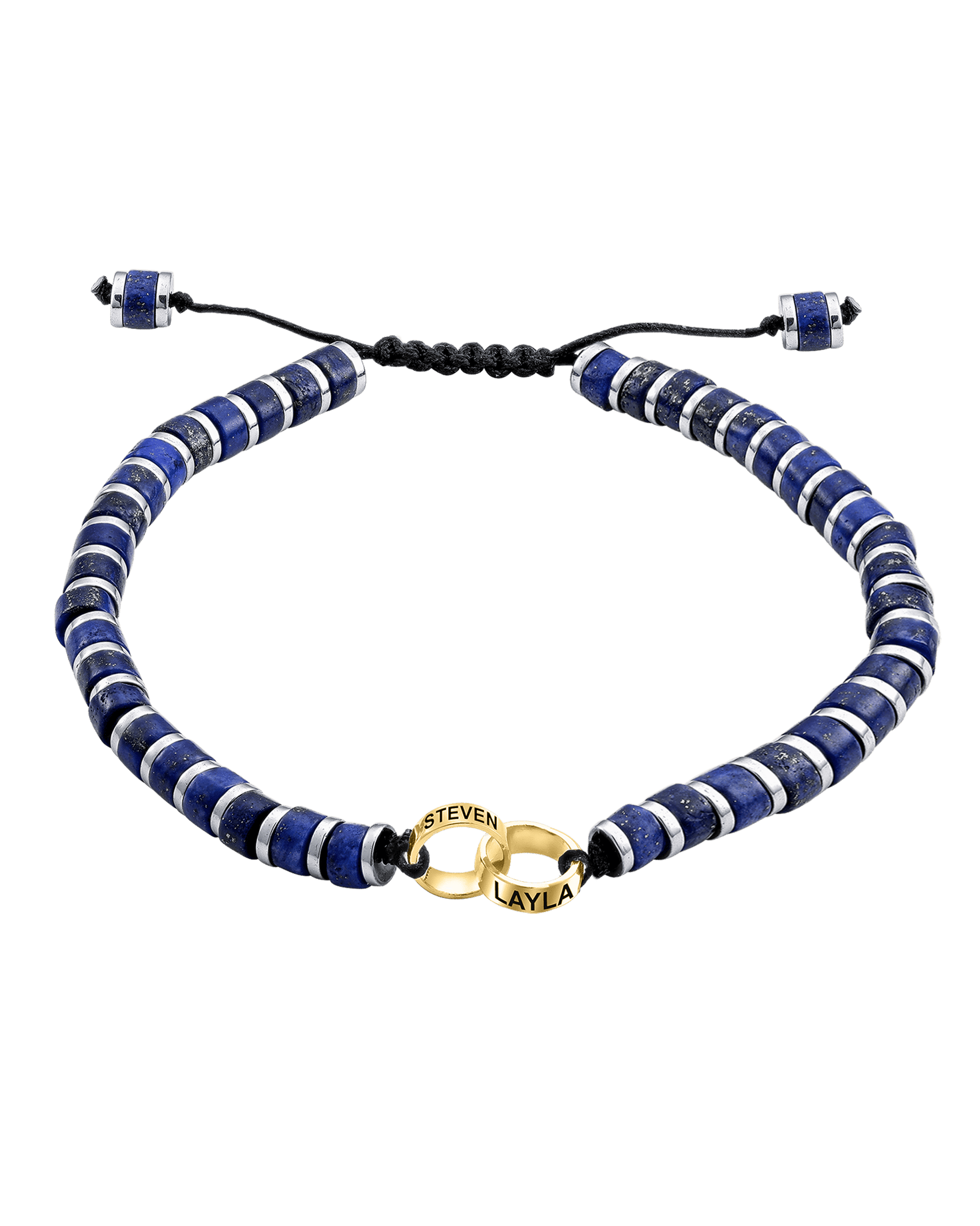 Bracelet de Perles de Lapis-Lazuli Bleu & Bagues Peronnalisables - Or Jaune 14 carats Bracelets magal-dev 2 Lien(s) 