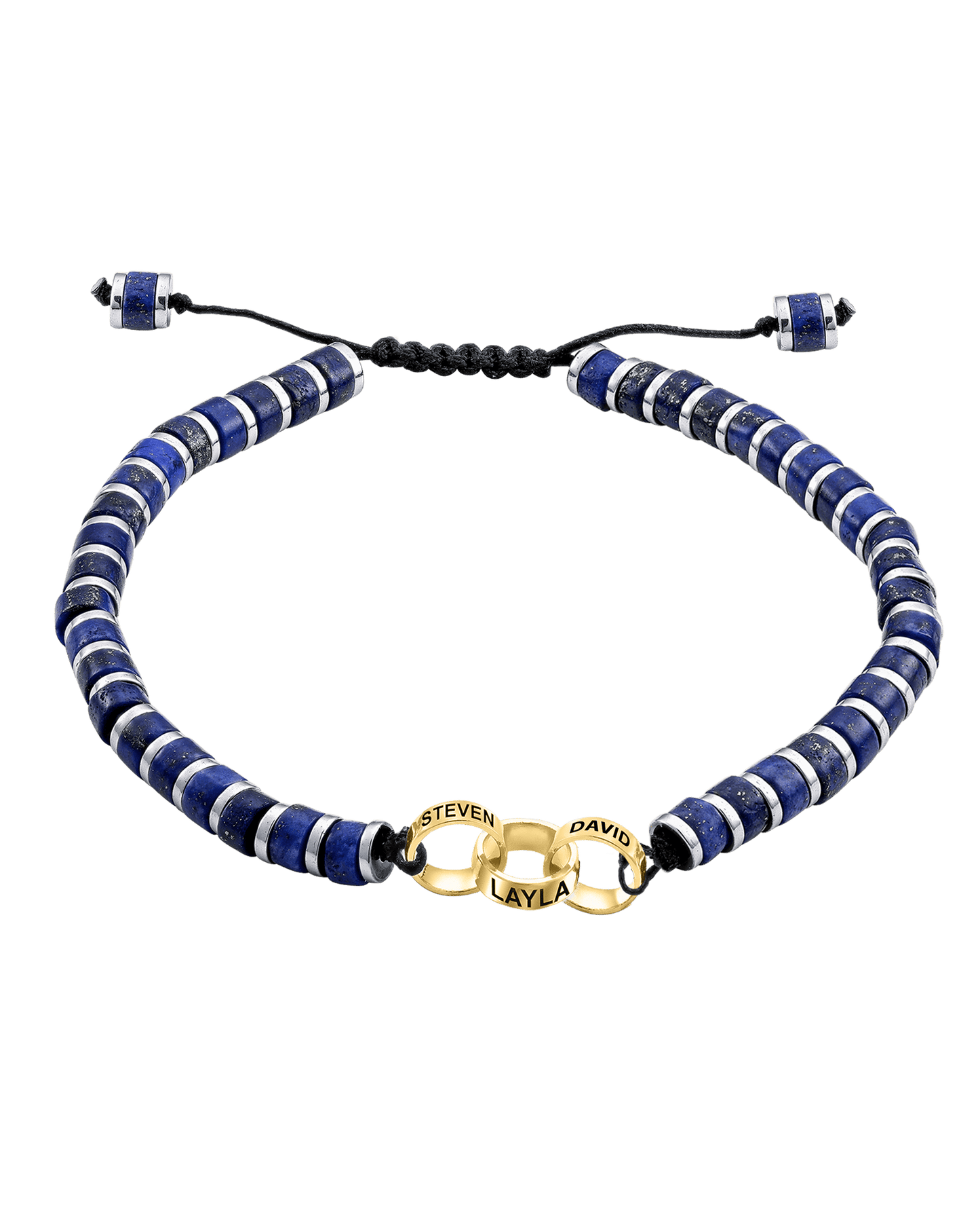 Bracelet de Perles de Lapis-Lazuli Bleu & Bagues Peronnalisables - Or Jaune 14 carats Bracelets magal-dev 3 Lien(s) 