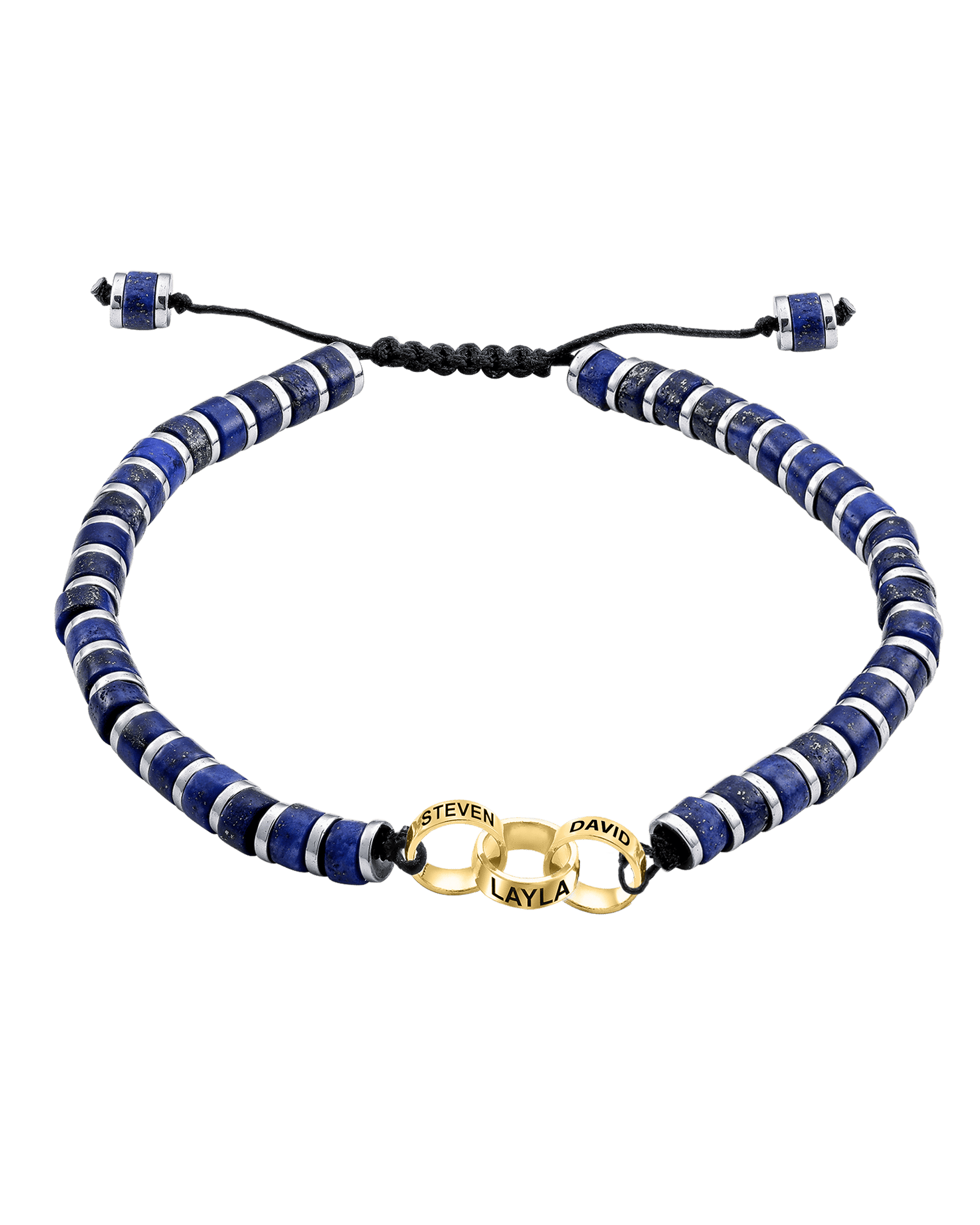 Bracelet de Perles de Lapis-Lazuli Bleu & Bagues Peronnalisables - Or Jaune 14 carats Bracelets magal-dev 3 Lien(s) 