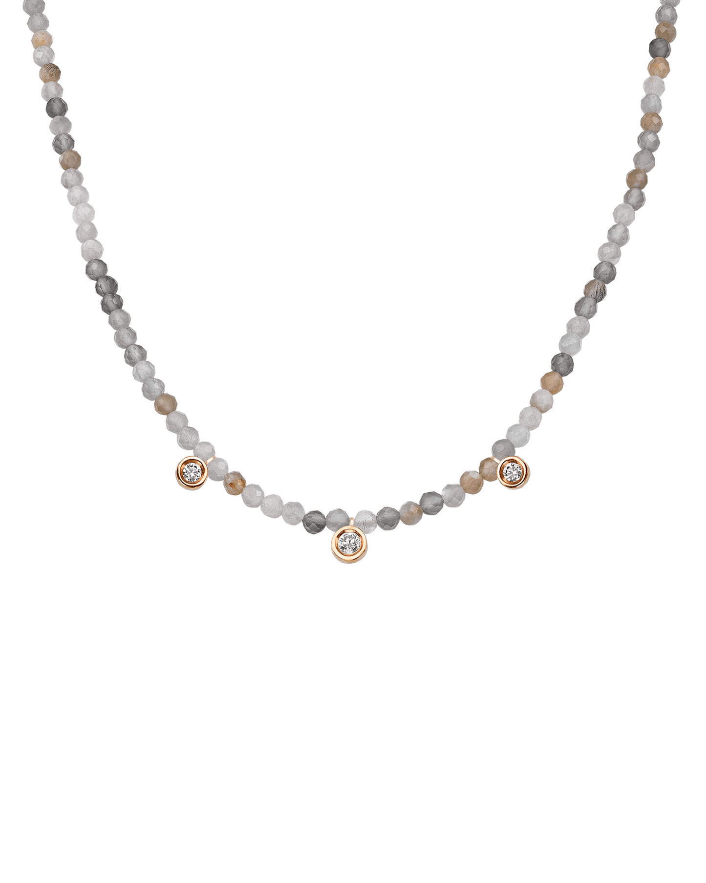 Moonstone Gemstone & Three diamonds Necklace - 14K White Gold Necklaces magal-dev 