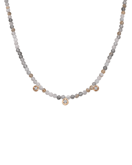 Moonstone Gemstone & Three diamonds Necklace - 14K Rose Gold Necklaces magal-dev Natural Moonstone 14" - Collar 