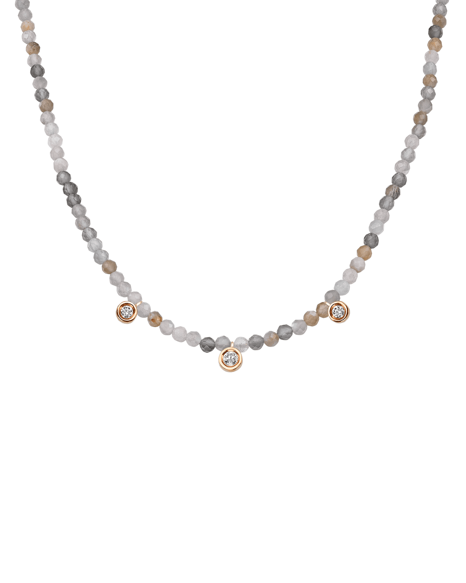 Purple Amethyst Gemstone & Three diamonds Necklace - 14K Rose Gold Necklaces magal-dev Natural Moonstone 14" - Collar 