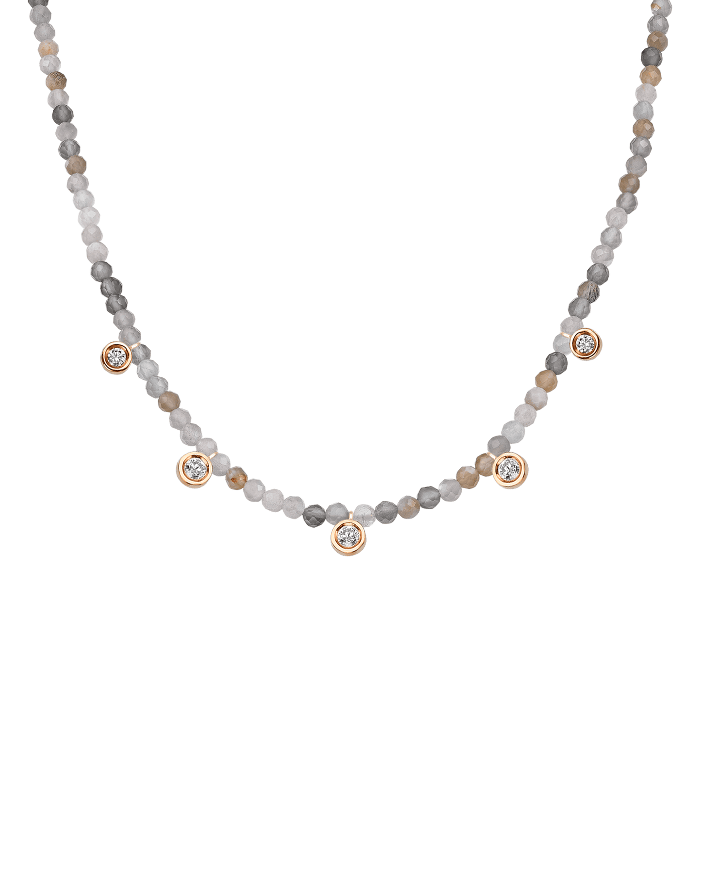 Black Spinel Gemstone & Five diamonds Necklace - 14K Rose Gold Necklaces magal-dev Natural Moonstone 14" - Collar 