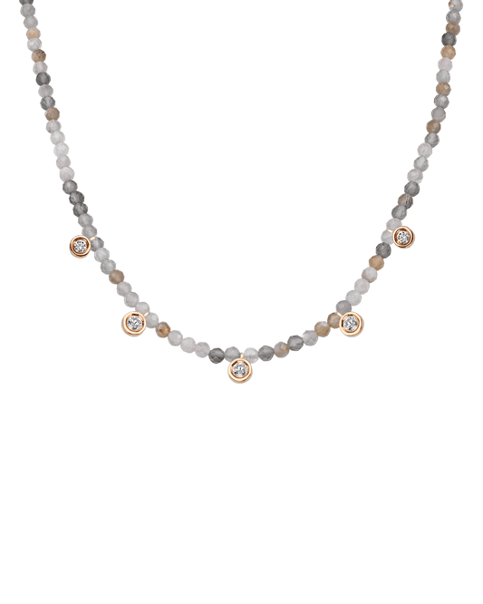 Moonstone Gemstone & Five diamonds Necklace - 14K Rose Gold Necklaces magal-dev Natural Moonstone 14" - Collar 