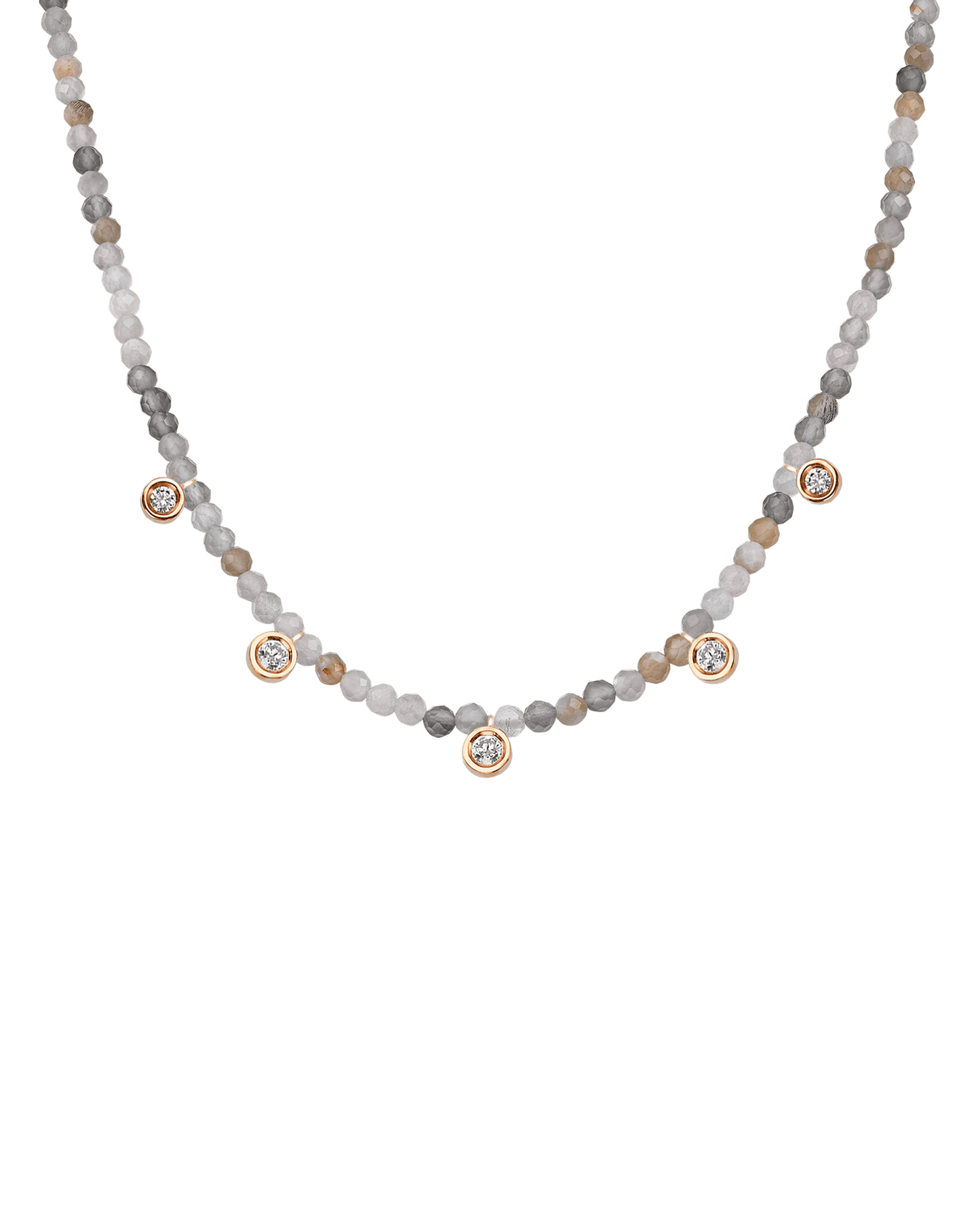 Garnet Gemstone & Five diamonds Necklace - 14K Rose Gold Necklaces magal-dev Natural Moonstone 14" - Collar 