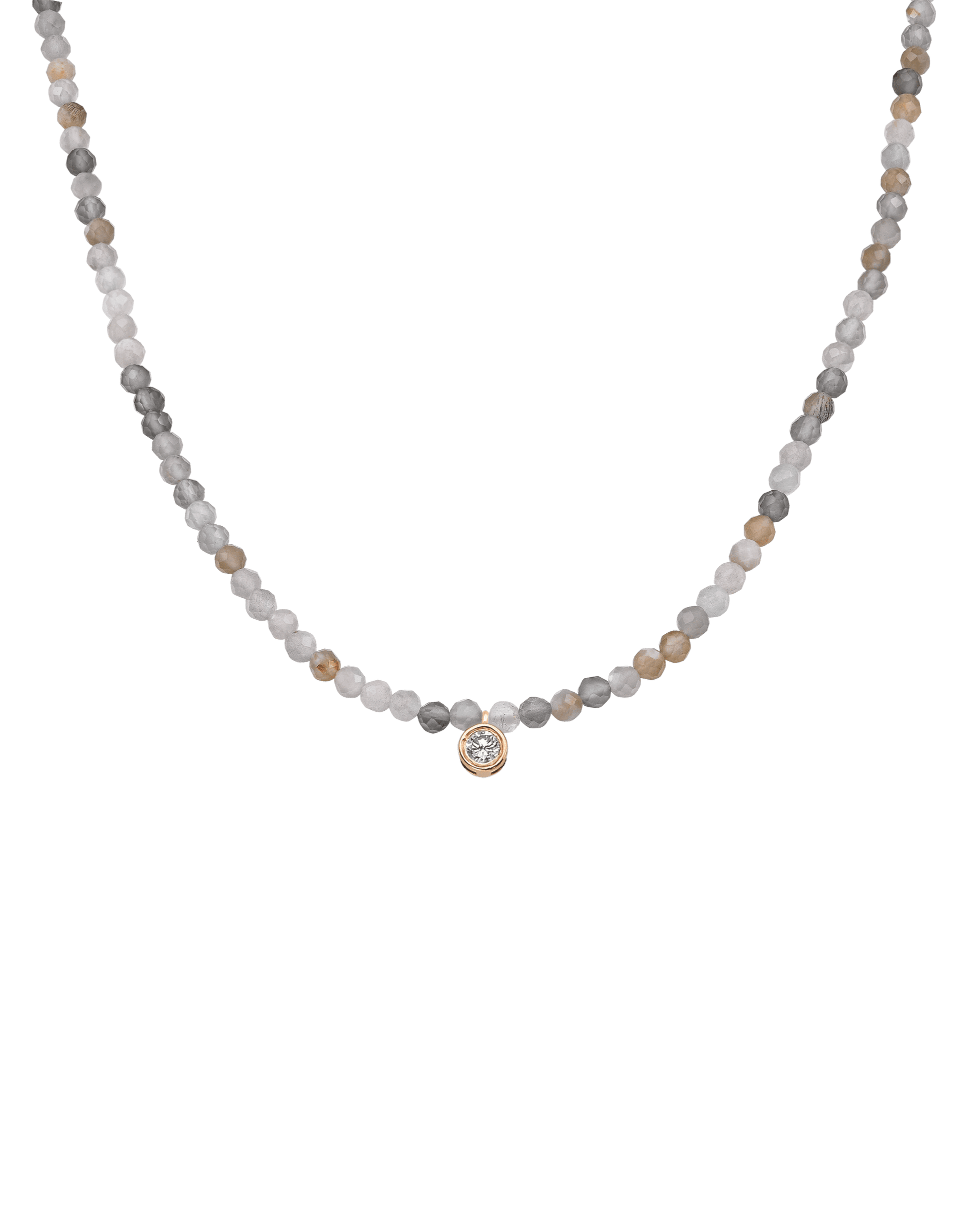 Collier Pierres Précieuses & Diamant - Or Rose 14 carats Necklaces magal-dev Pierre de lune naturelle Large: 0.10 carats 35cm