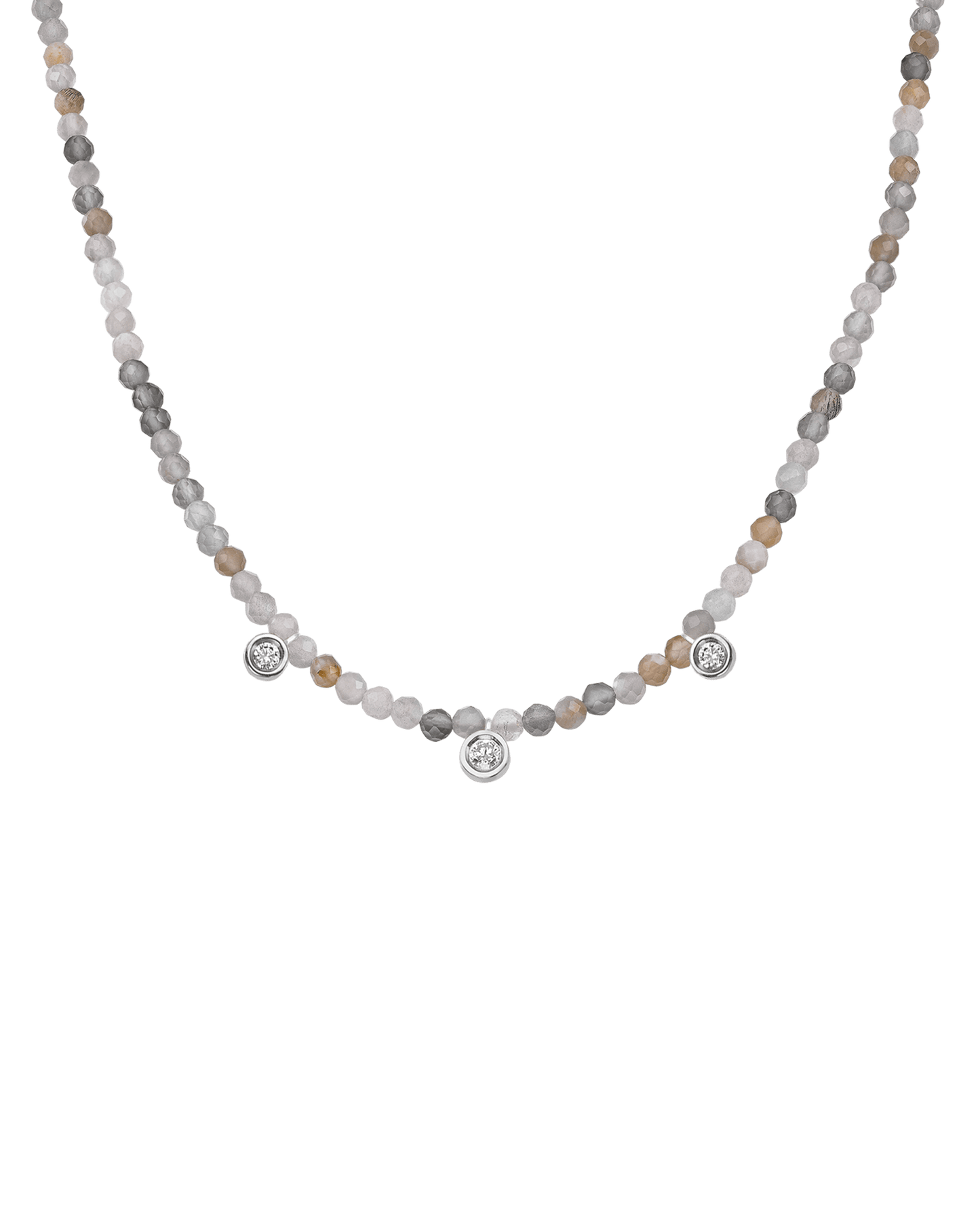 Blue Lapis Gemstone & Three diamonds Necklace - 14K White Gold Necklaces magal-dev Natural Moonstone 14" - Collar 