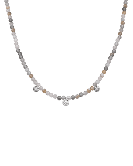 Moonstone Gemstone & Three diamonds Necklace - 14K White Gold Necklaces magal-dev Natural Moonstone 14" - Collar 