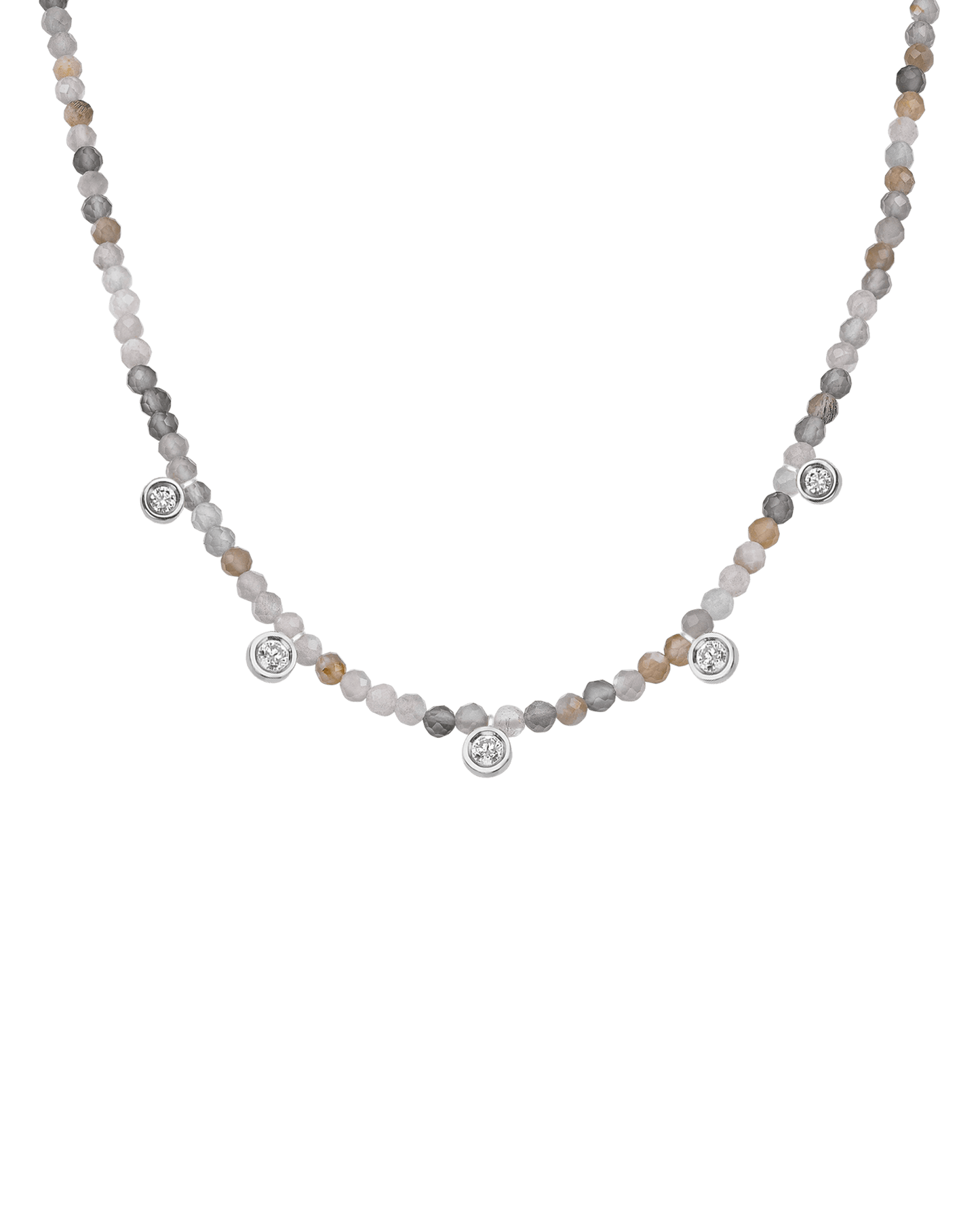 Moonstone Gemstone & Five diamonds Necklace - 14K White Gold Necklaces magal-dev Natural Moonstone 14" - Collar 