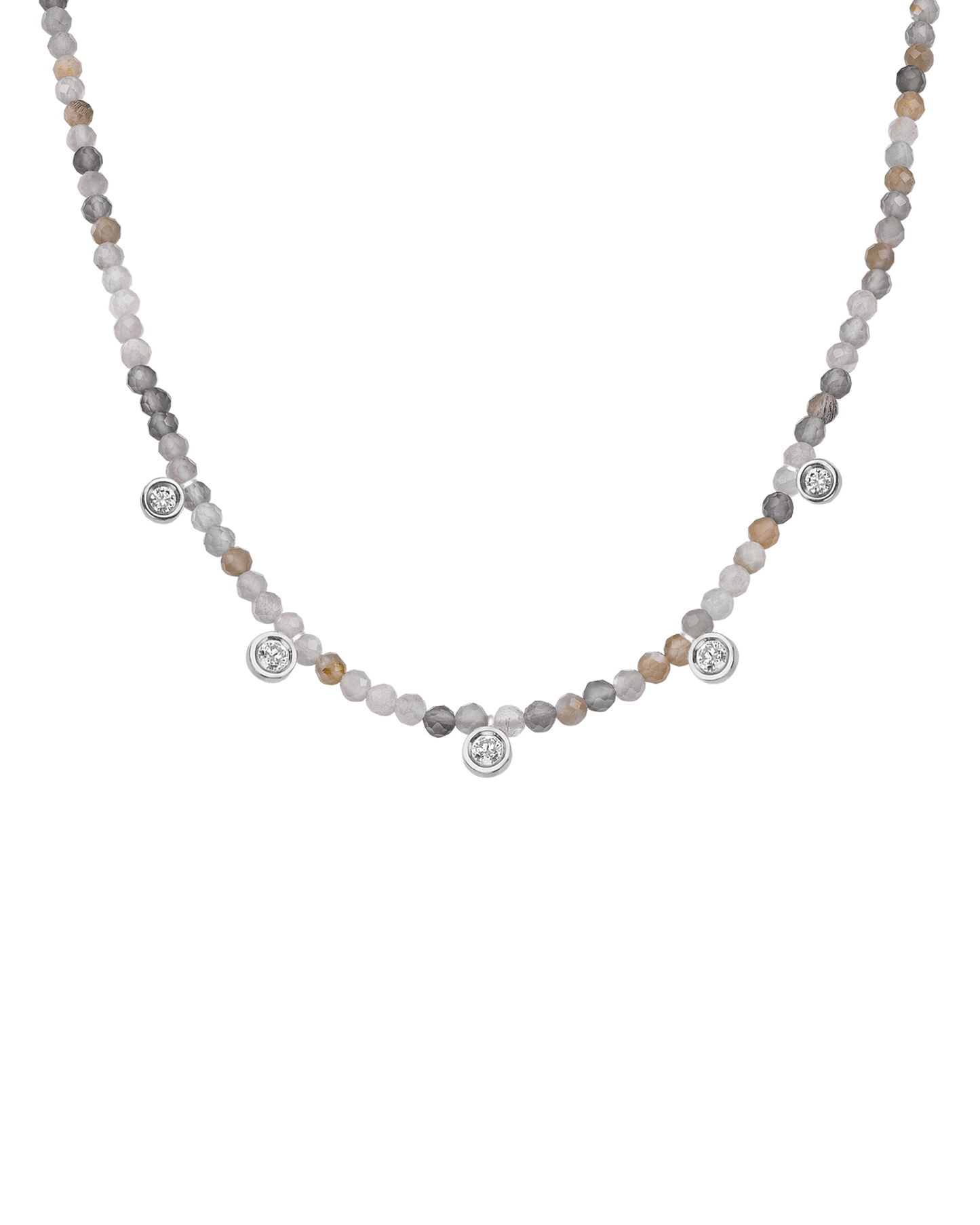 Purple Amethyst Gemstone & Five diamonds Necklace - 14K White Gold Necklaces magal-dev Natural Moonstone 14" - Collar 