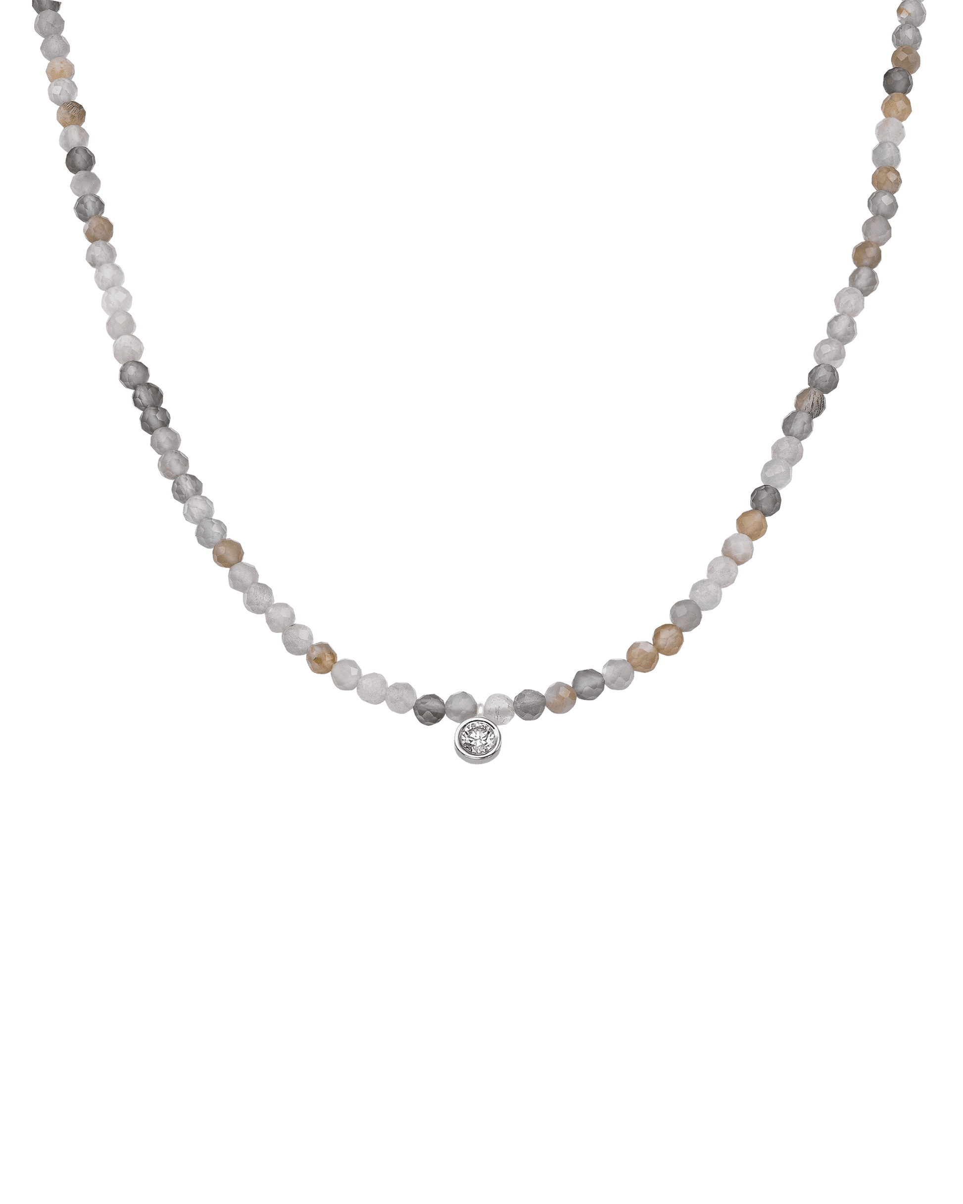 Collier Pierres Précieuses & Diamant - Or Blanc 14 carats Necklaces magal-dev Pierre de lune naturelle Large: 0.10 carats 35cm