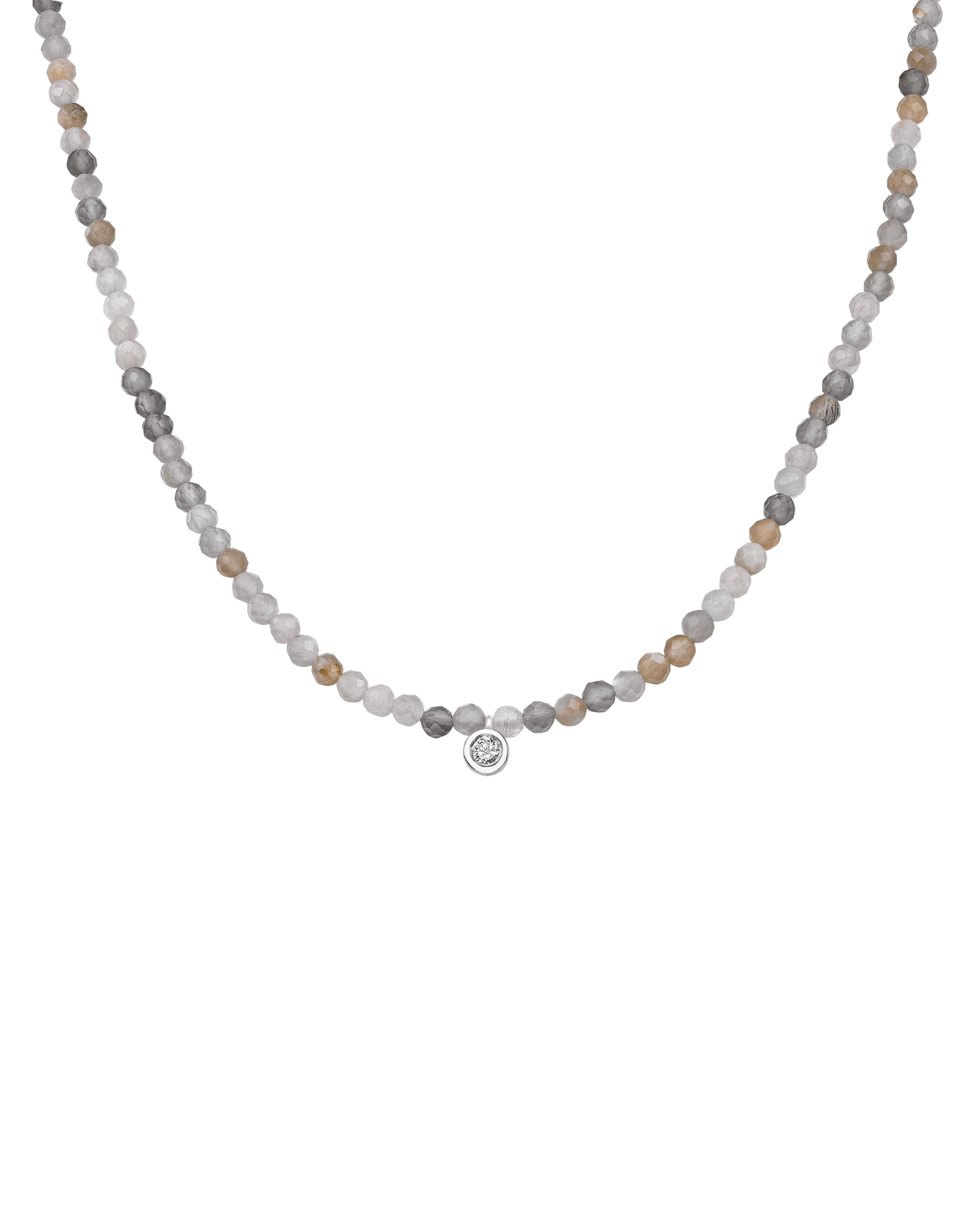 The Gemstone & Diamond Necklace - 14K White Gold Necklaces 14K Solid Gold Natural Moonstone Medium: 0.04ct 14"