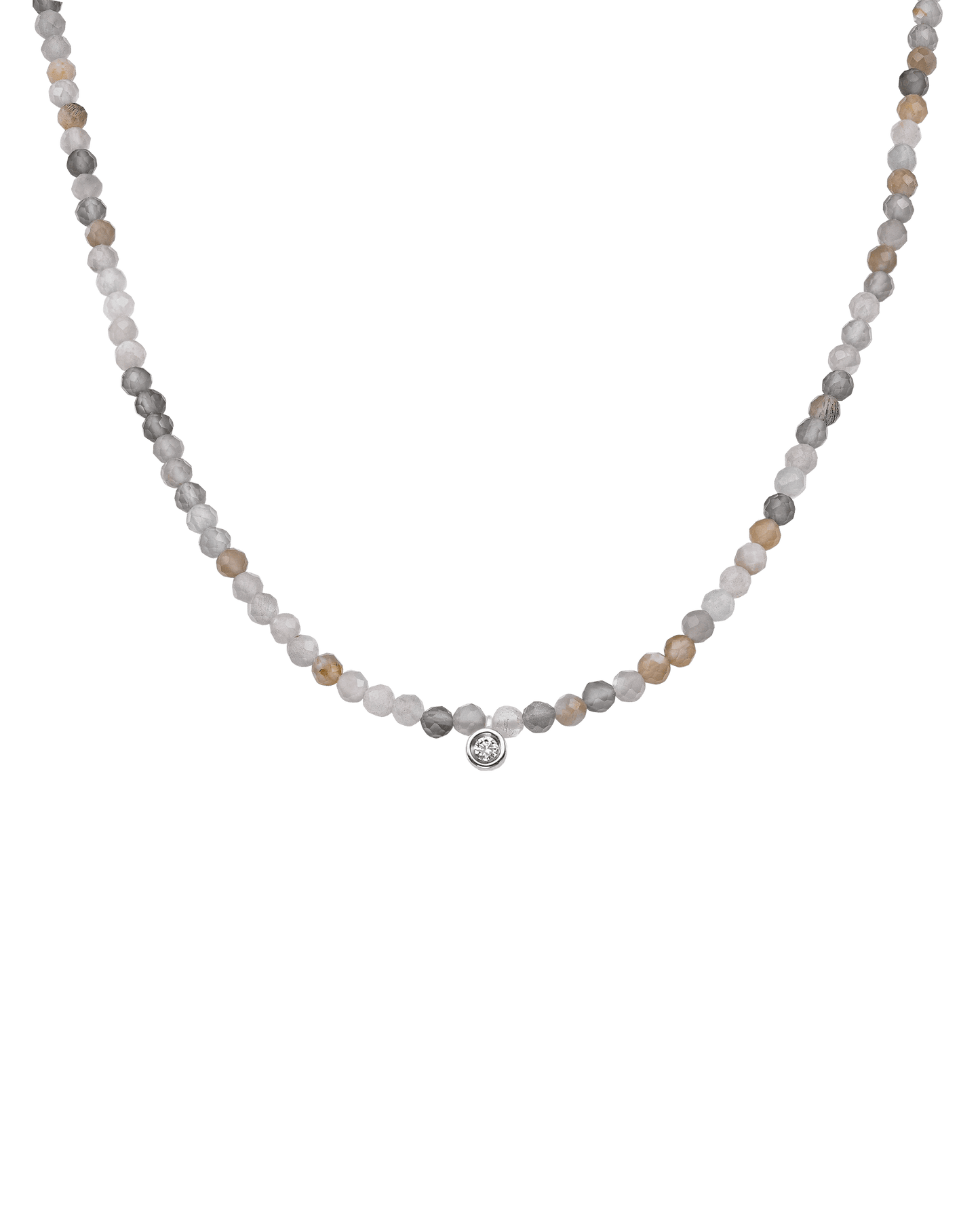 The Gemstone & Diamond Necklace - 14K White Gold Necklaces 14K Solid Gold Natural Moonstone Small: 0.03ct 14"