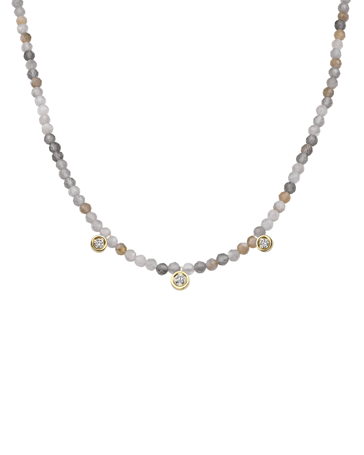Colliers 3 Diamants & Pierres Précieuses - Or Jaune 14 carats Necklaces magal-dev Pierre de lune naturelle 35cm - Ras de Cou 