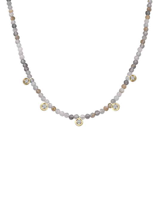 Moonstone Gemstone & Five diamonds Necklace - 14K Yellow Gold Necklaces magal-dev Natural Moonstone 14" - Collar 