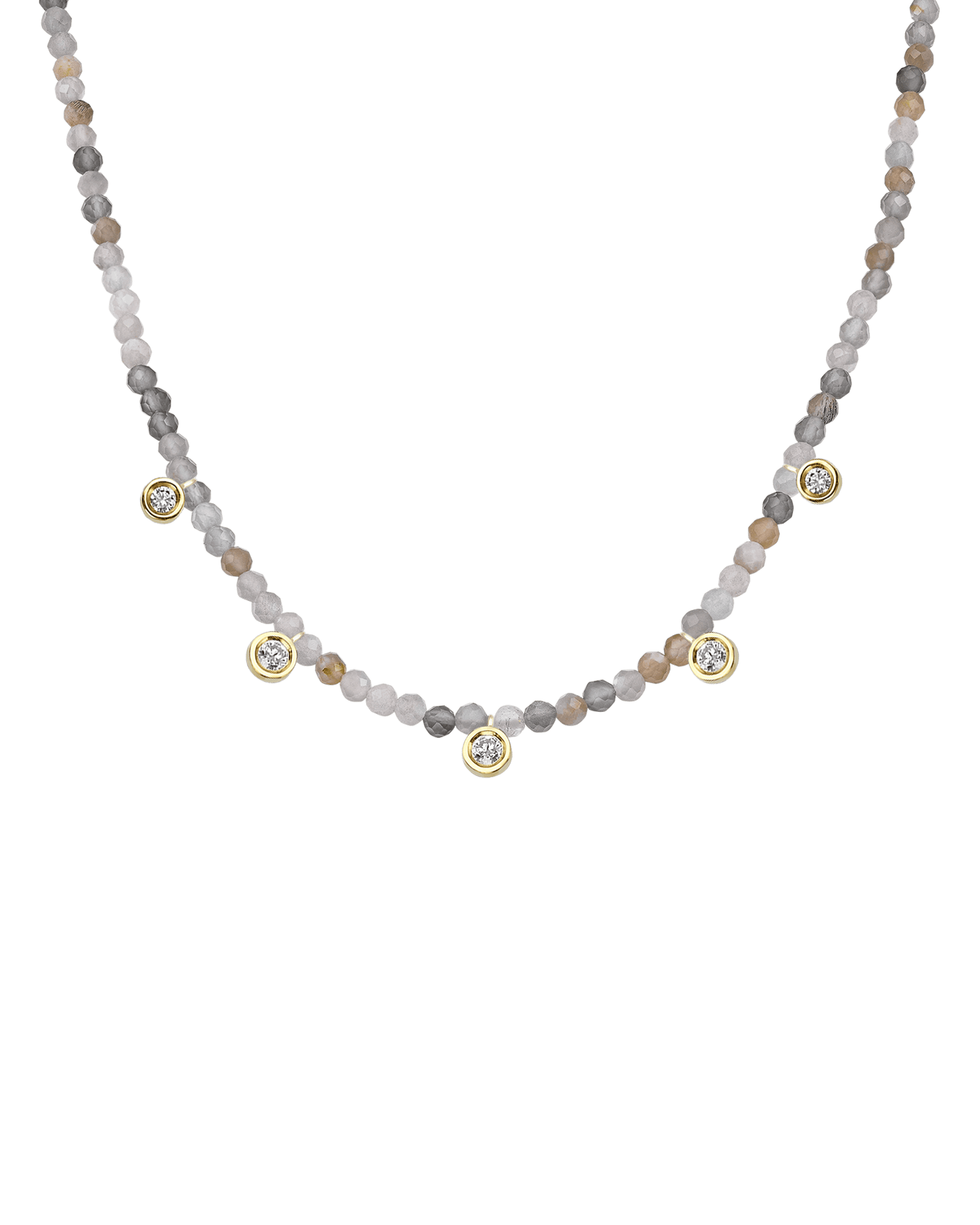 Garnet Gemstone & Five diamonds Necklace - 14K White Gold Necklaces magal-dev 