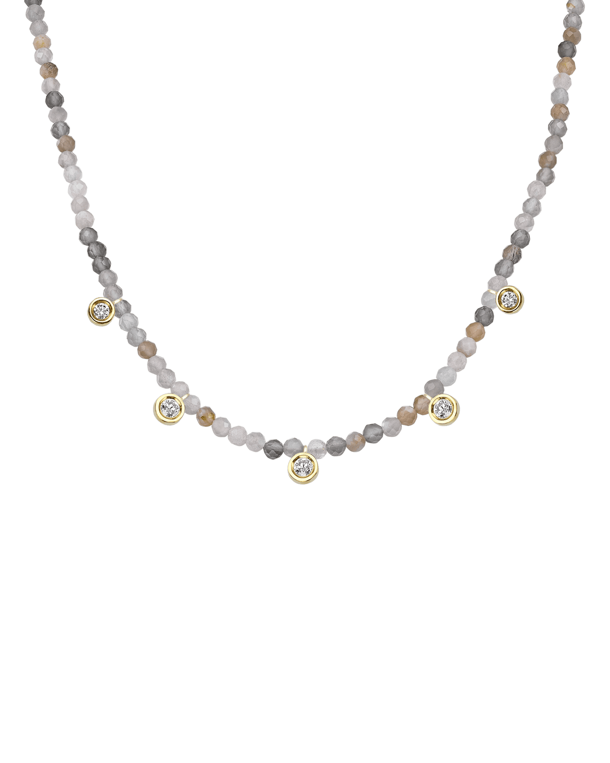 Garnet Gemstone & Five diamonds Necklace - 14K Yellow Gold Necklaces magal-dev Natural Moonstone 14" - Collar 