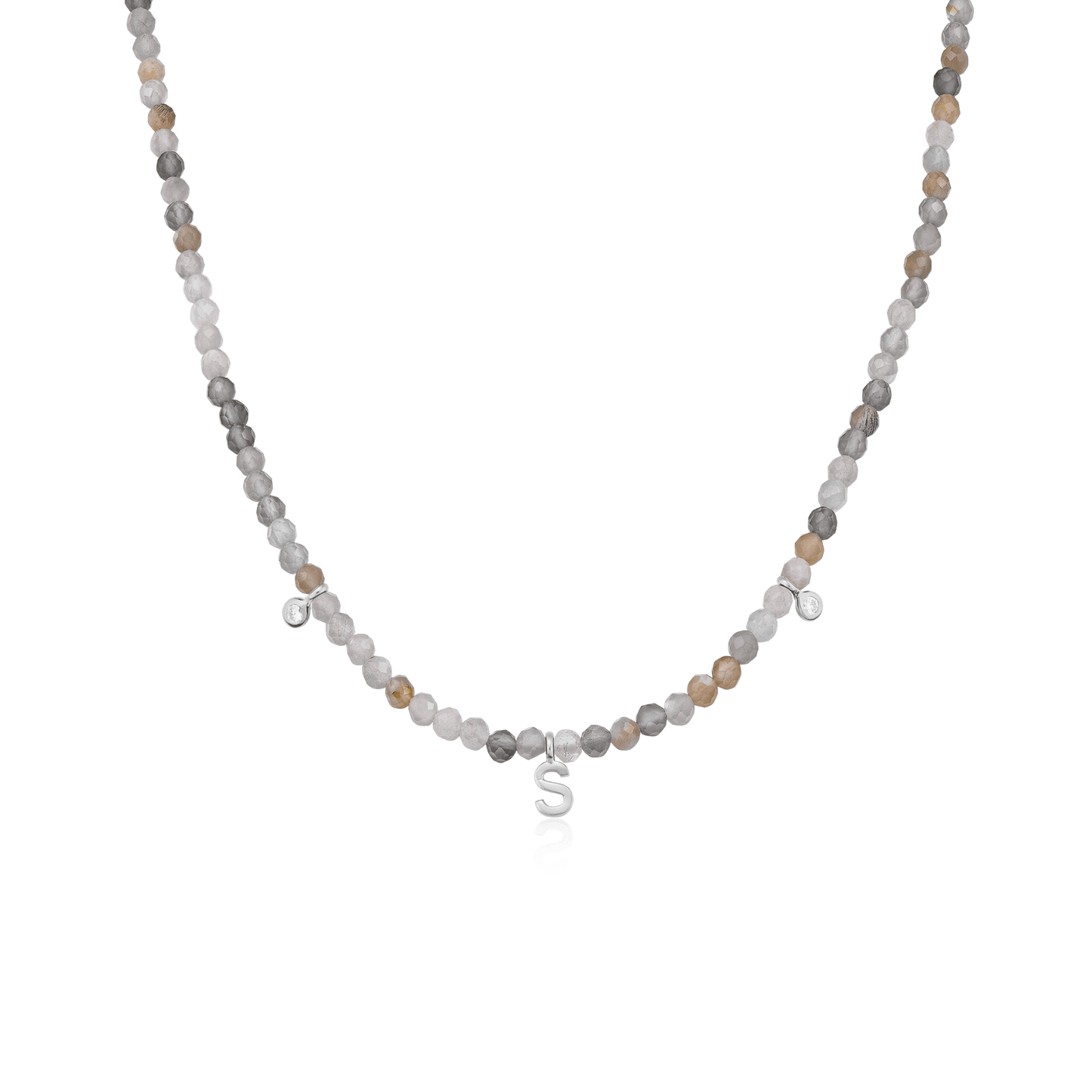 Alexis Necklace - 14K White Gold Necklaces magal-dev Natural Moonstone 14" - Collar 