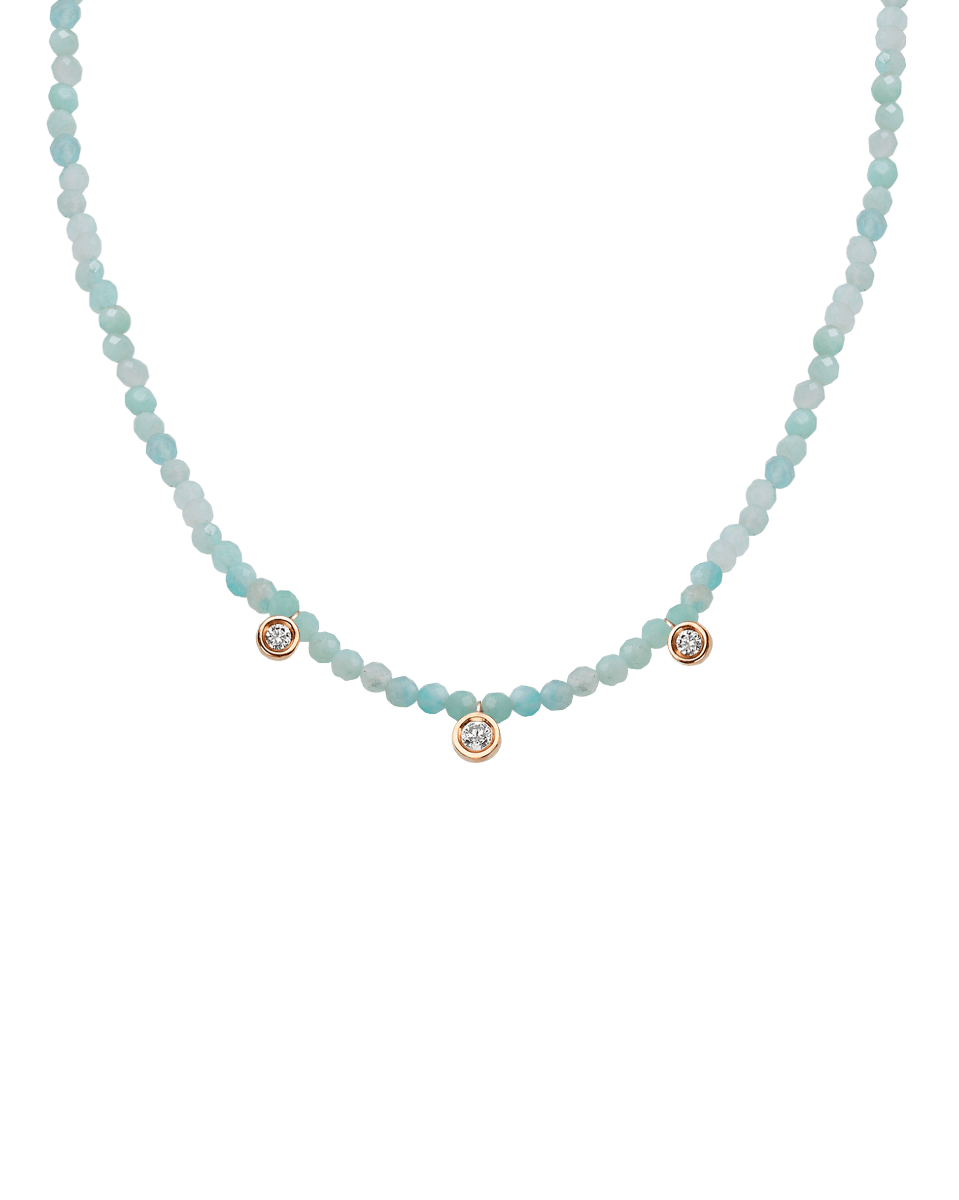 Turquoise Gemstone & Three diamonds Necklace - 14K Rose Gold Necklaces magal-dev Natural Apatite 14" - Collar 