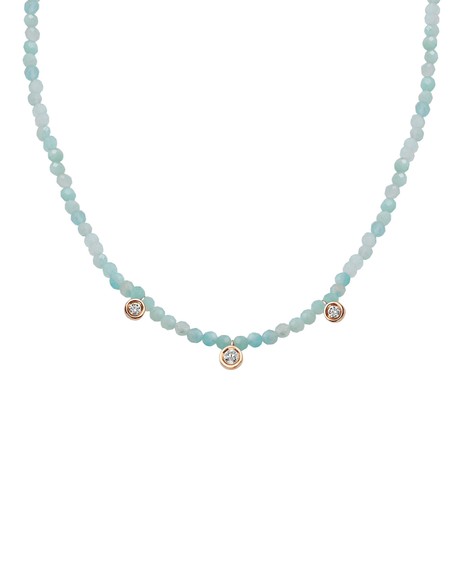 Colliers 3 Diamants & Pierres Précieuses - Or Rose 14 carats Necklaces magal-dev Apatite naturelle 35cm - Ras de Cou 