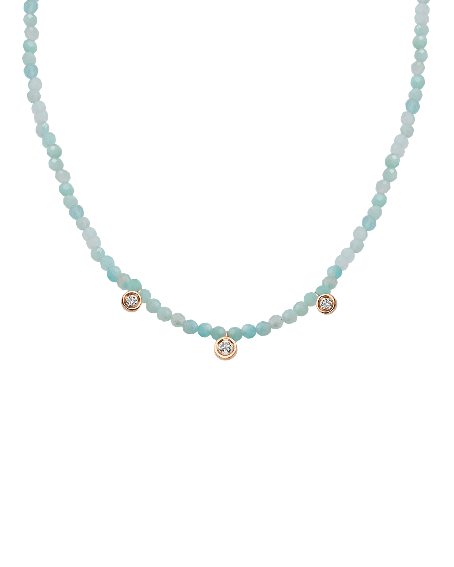 Purple Amethyst Gemstone & Three diamonds Necklace - 14K Rose Gold Necklaces magal-dev Natural Apatite 14" - Collar 