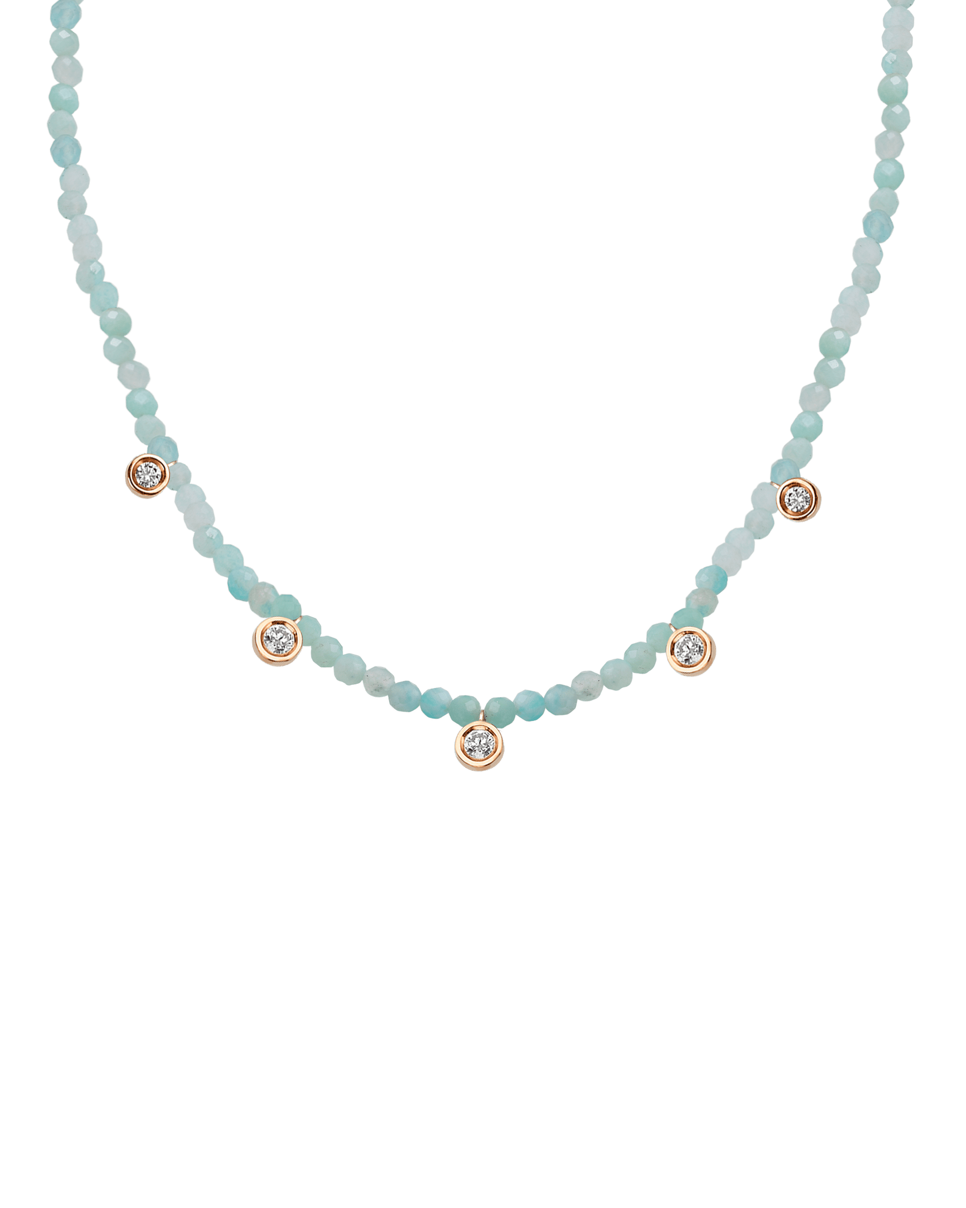 Black Spinel Gemstone & Five diamonds Necklace - 14K Rose Gold Necklaces magal-dev Natural Apatite 14" - Collar 