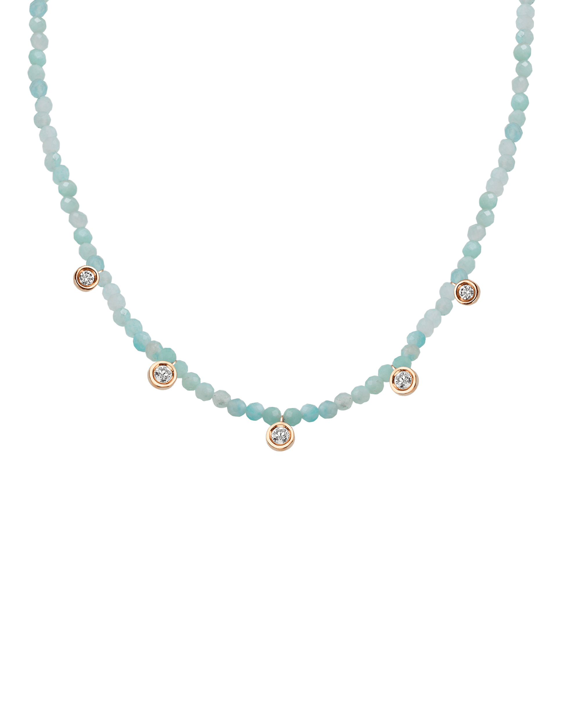 Turquoise Gemstone & Five diamonds Necklace - 14K Rose Gold Necklaces magal-dev Natural Apatite 14" - Collar 