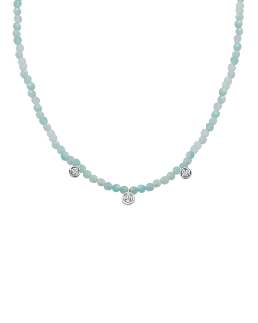 Colliers 3 Diamants & Pierres Précieuses - Or Blanc 14 carats Necklaces magal-dev Apatite naturelle 35cm - Ras de Cou 