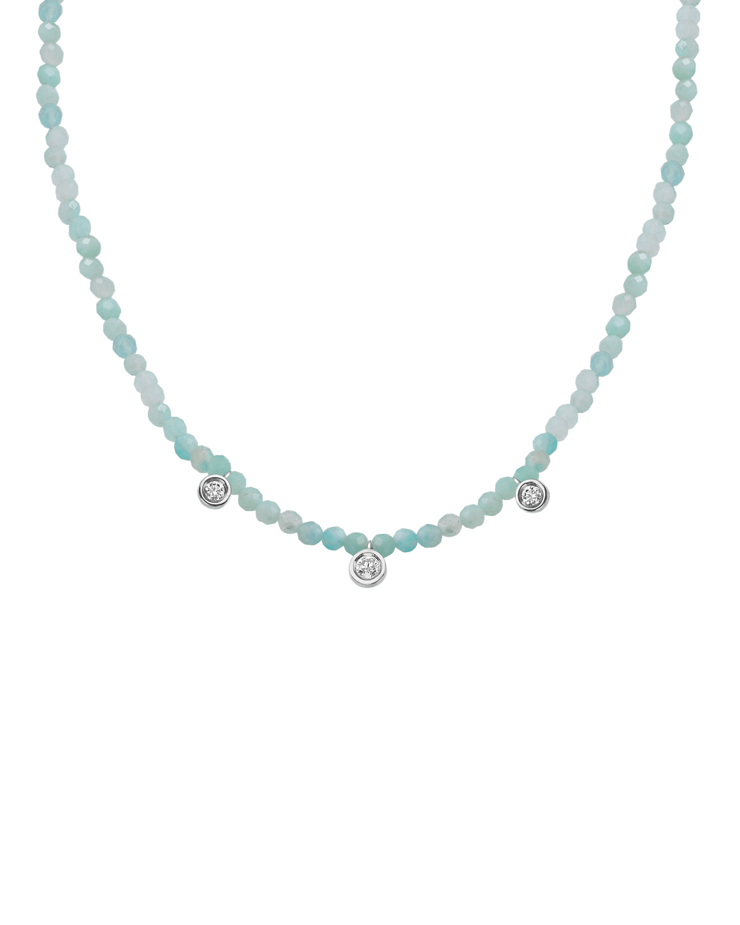 Garnet Gemstone & Three diamonds Necklace - 14K White Gold Necklaces magal-dev Natural Apatite 14" - Collar 