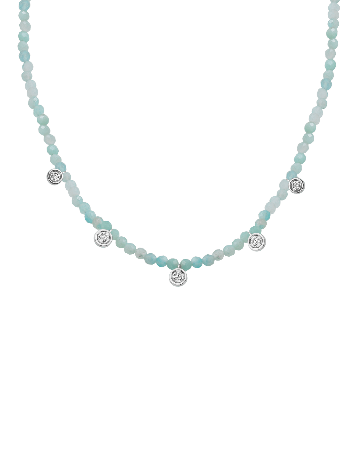 Moonstone Gemstone & Five diamonds Necklace - 14K Rose Gold Necklaces magal-dev 