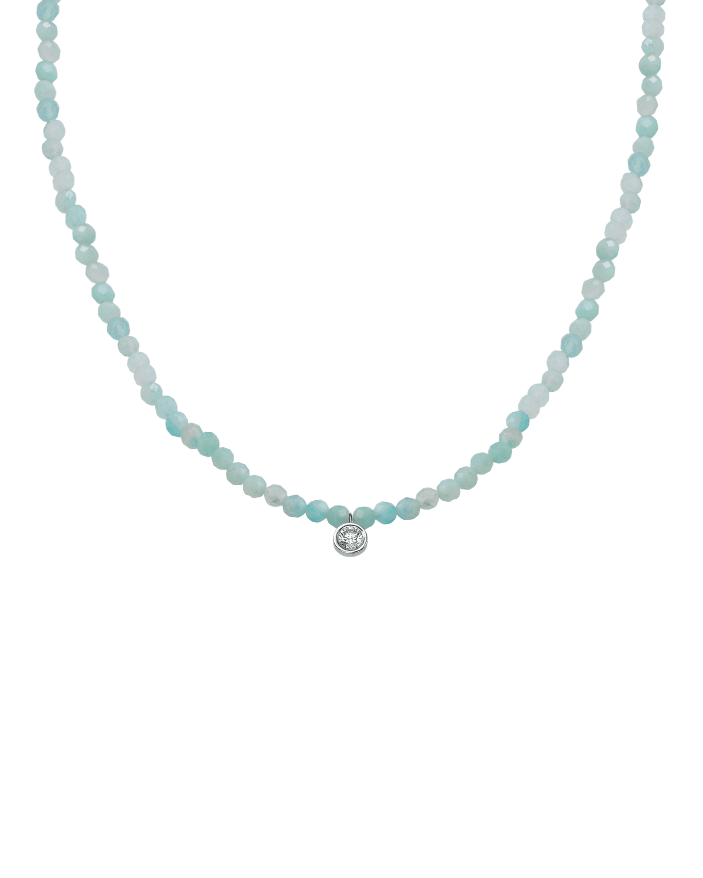 The Gemstone & Diamond Necklace - 14K White Gold Necklaces 14K Solid Gold Natural Apatite Large: 0.1ct 14"